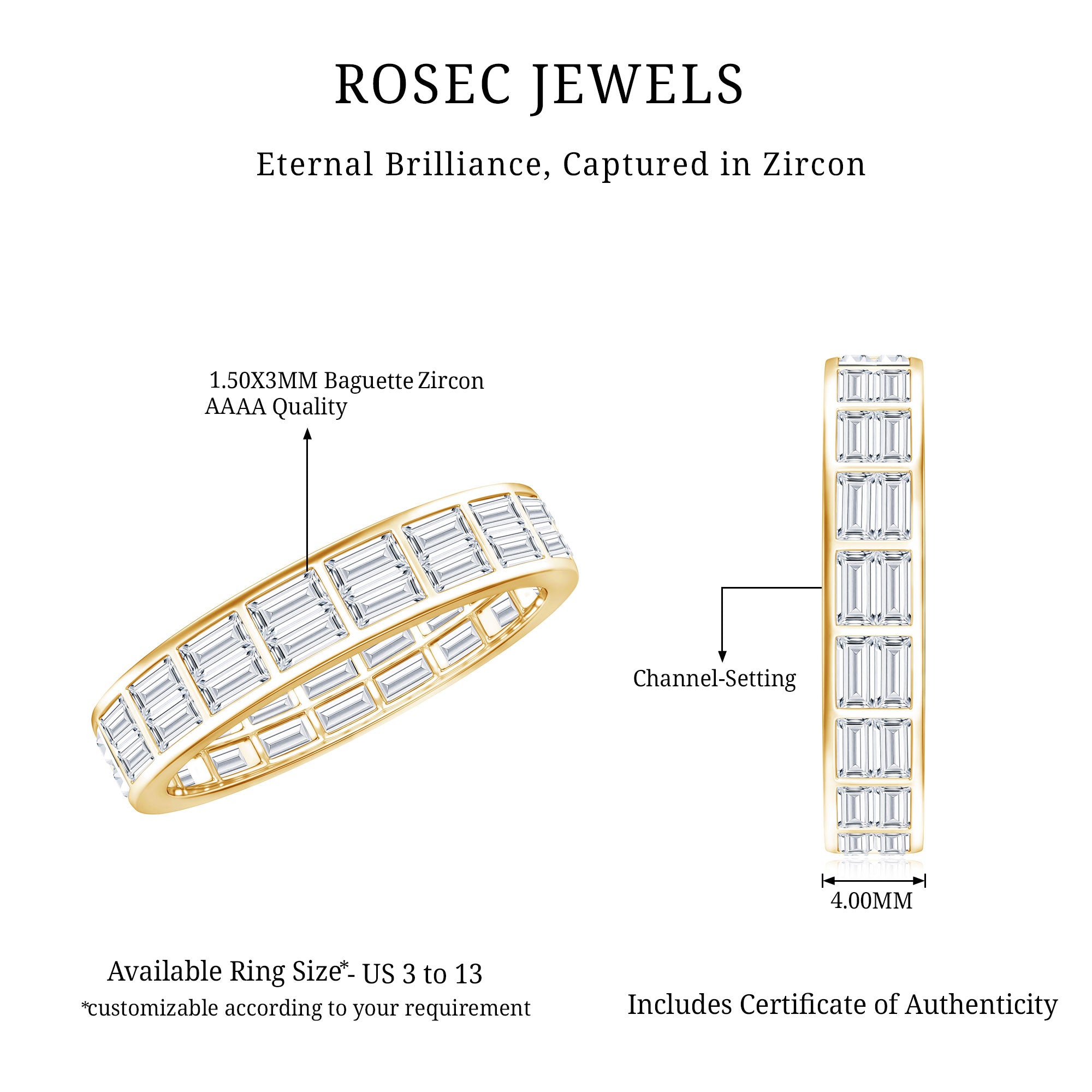 3 CT Cubic Zirconia Two Row Eternity Wedding Band Ring AAAA - Rosec Jewels