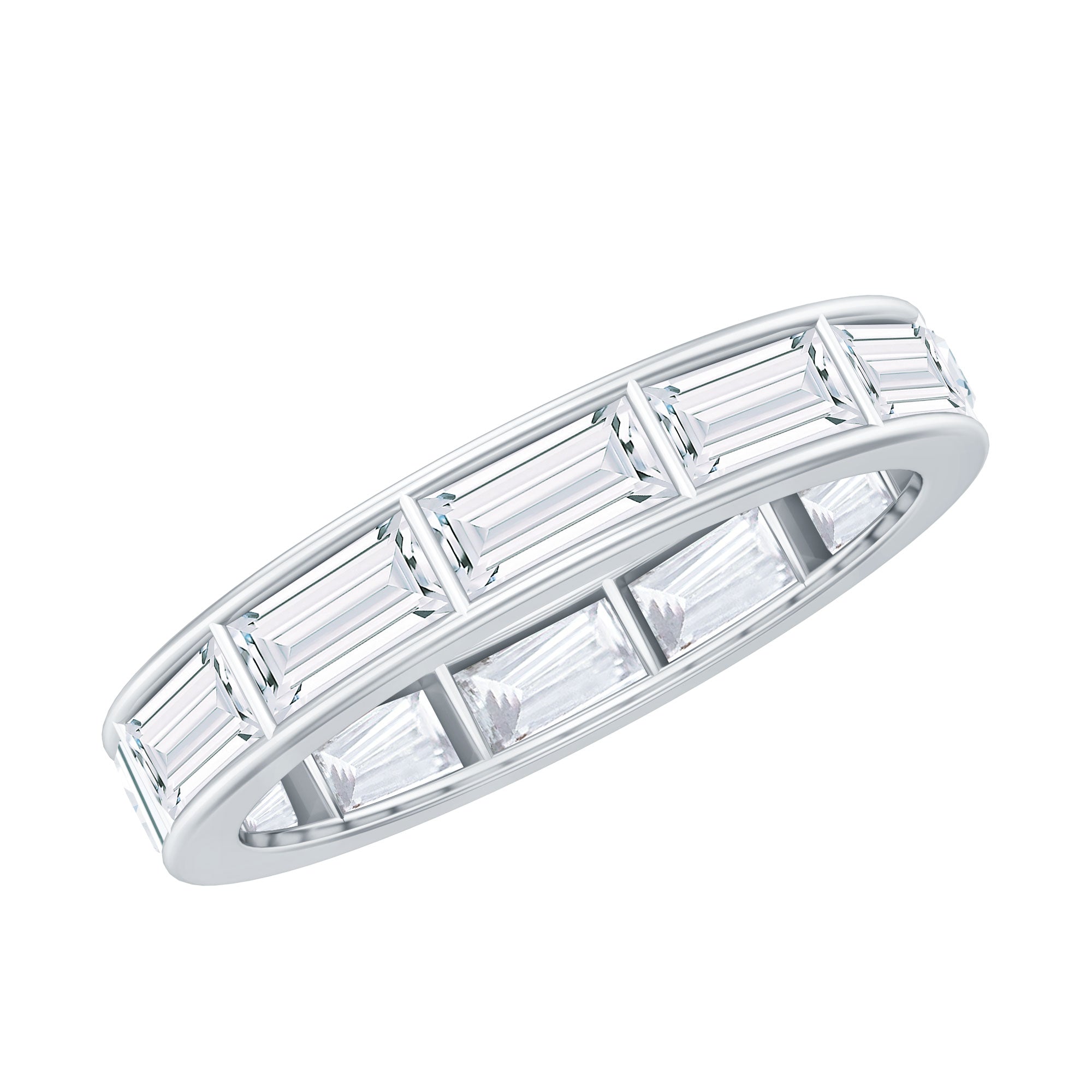 Baguette Cut Zircon East West Full Eternity Band Ring AAAA - Rosec Jewels