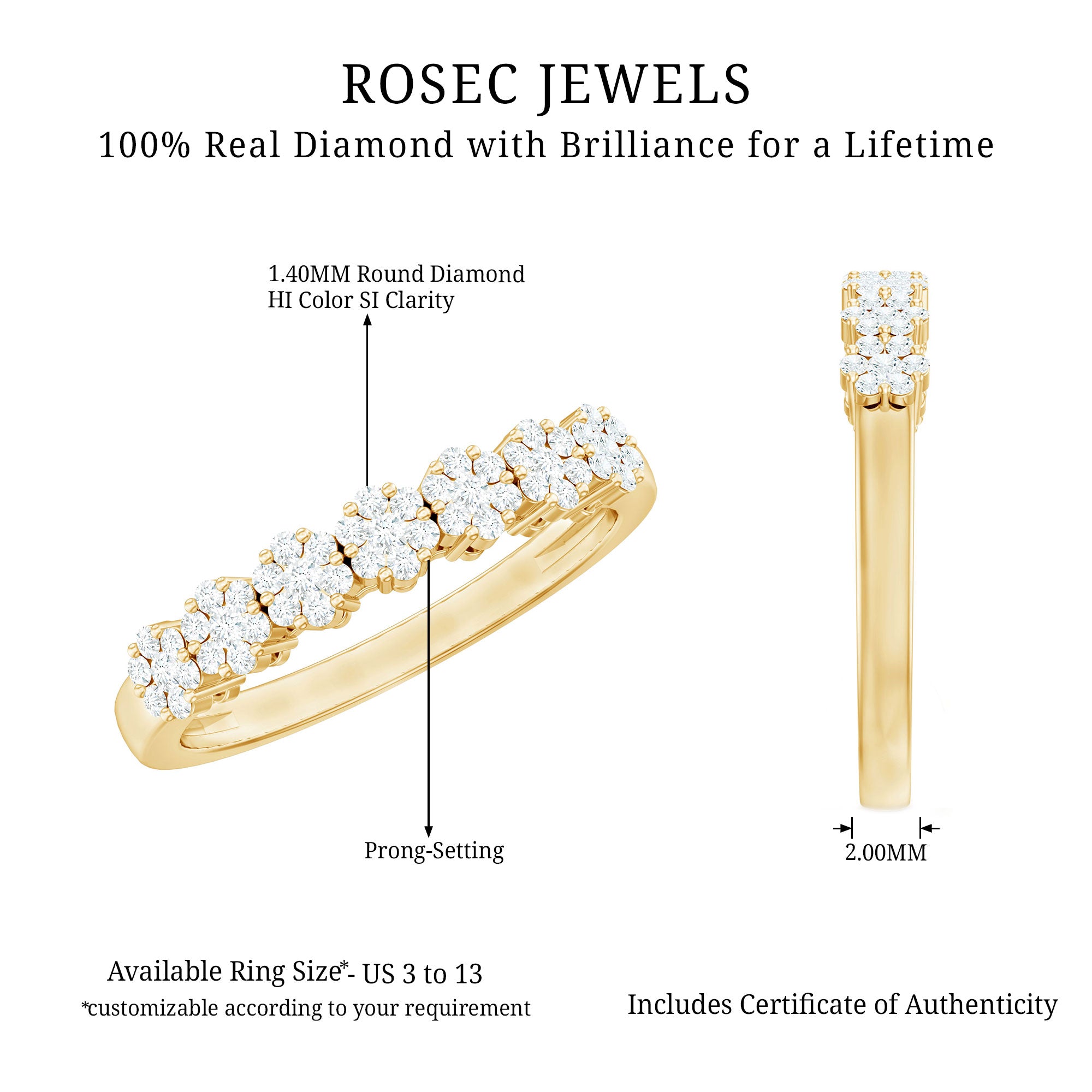 Certified Diamond Cluster Anniversary Ring Natural - ( HI-SI ) - Rosec Jewels