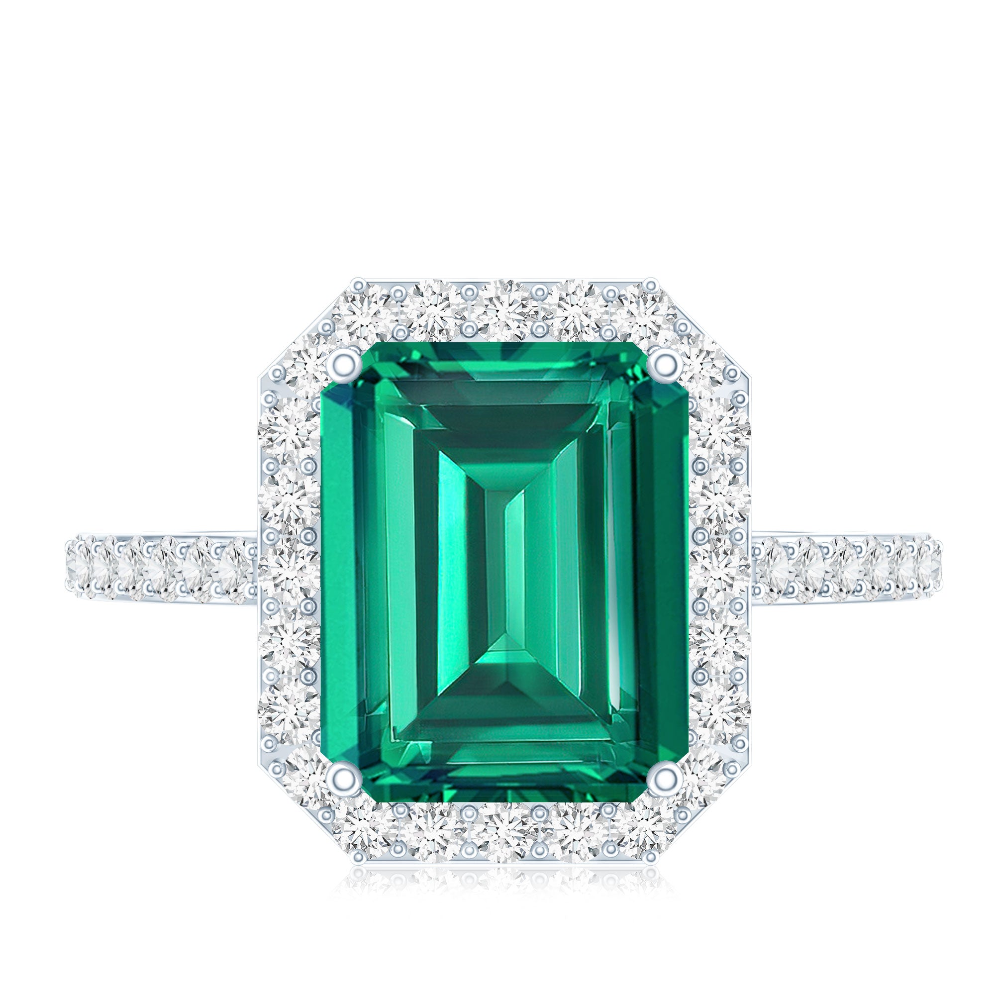 Lab Grown 3 Carat Emerald Cut Emerald Engagement Ring with Diamond Halo AAAA - Rosec Jewels