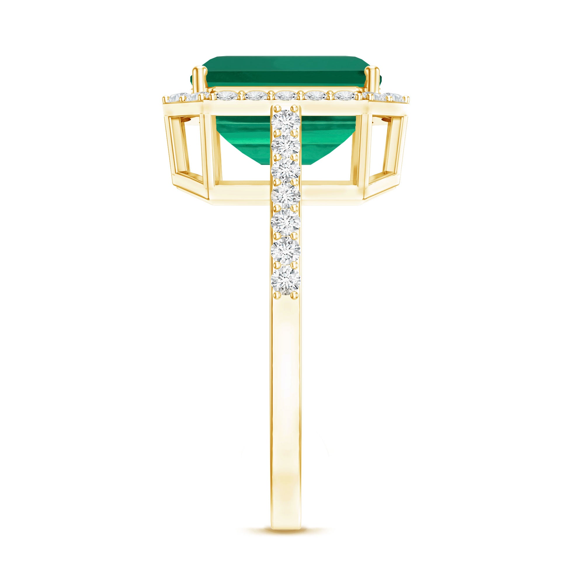 Lab Grown 3 Carat Emerald Cut Emerald Engagement Ring with Diamond Halo AAAA - Rosec Jewels