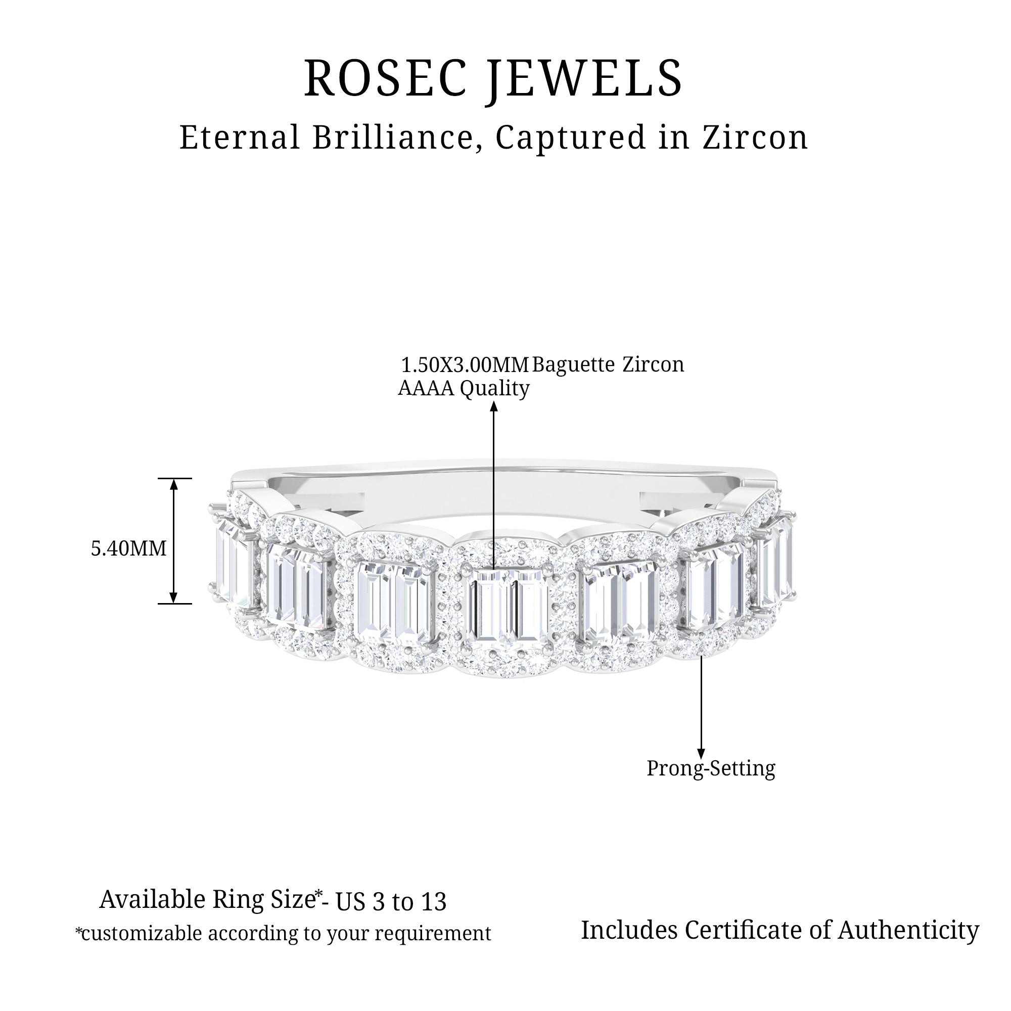 Designer Cubic Zirconia Semi Eternity Band Ring AAAA - Rosec Jewels