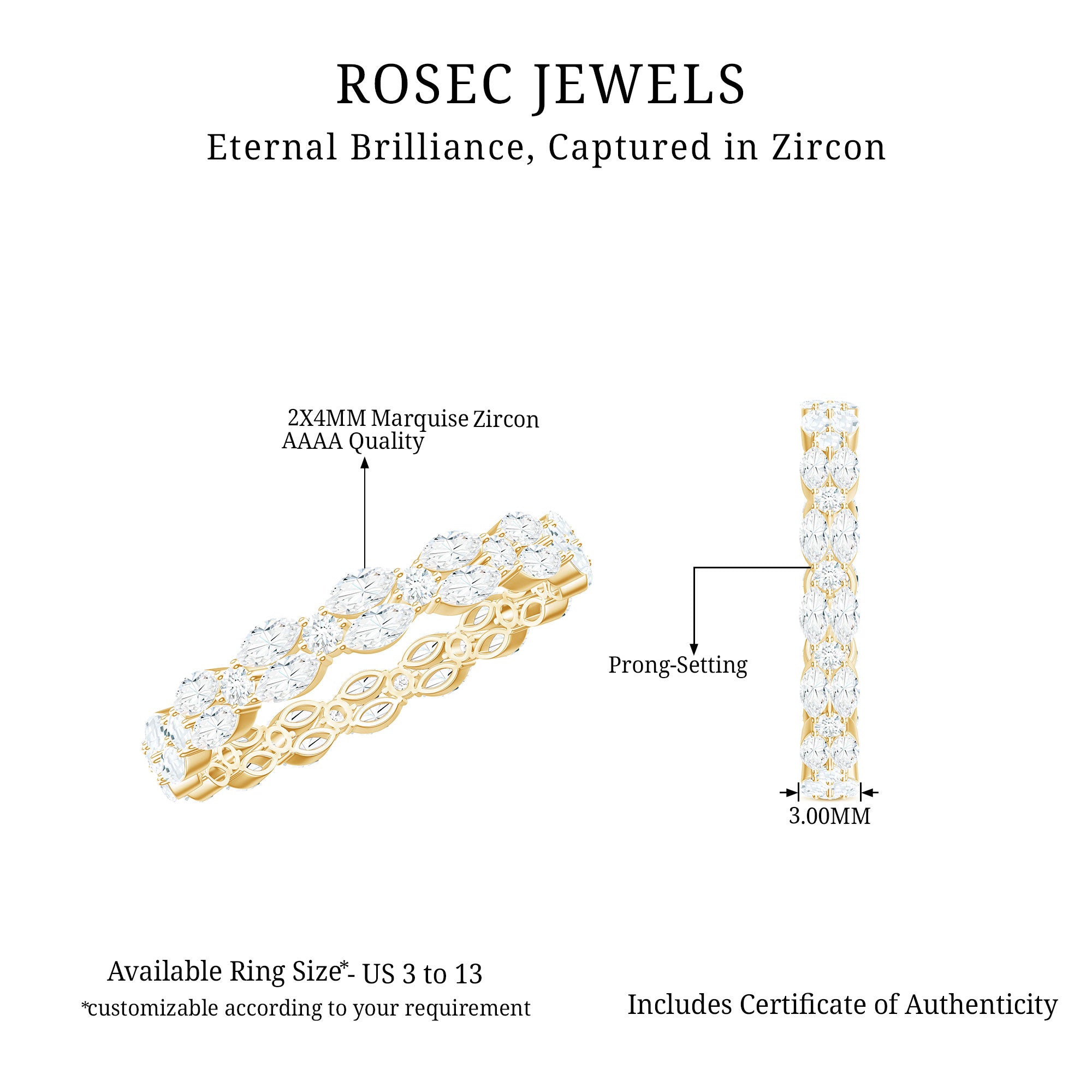 1.25 CT Marquise and Round Cut Zircon Full Eternity Ring AAAA - Rosec Jewels