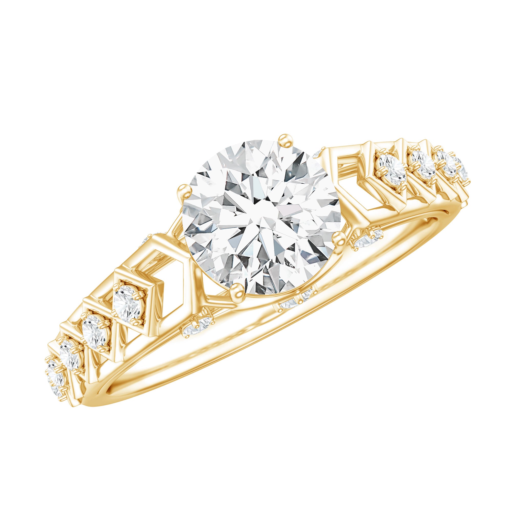 Round Cut Certified Moissanite Art Deco Engagement Ring D-VS1 - Rosec Jewels