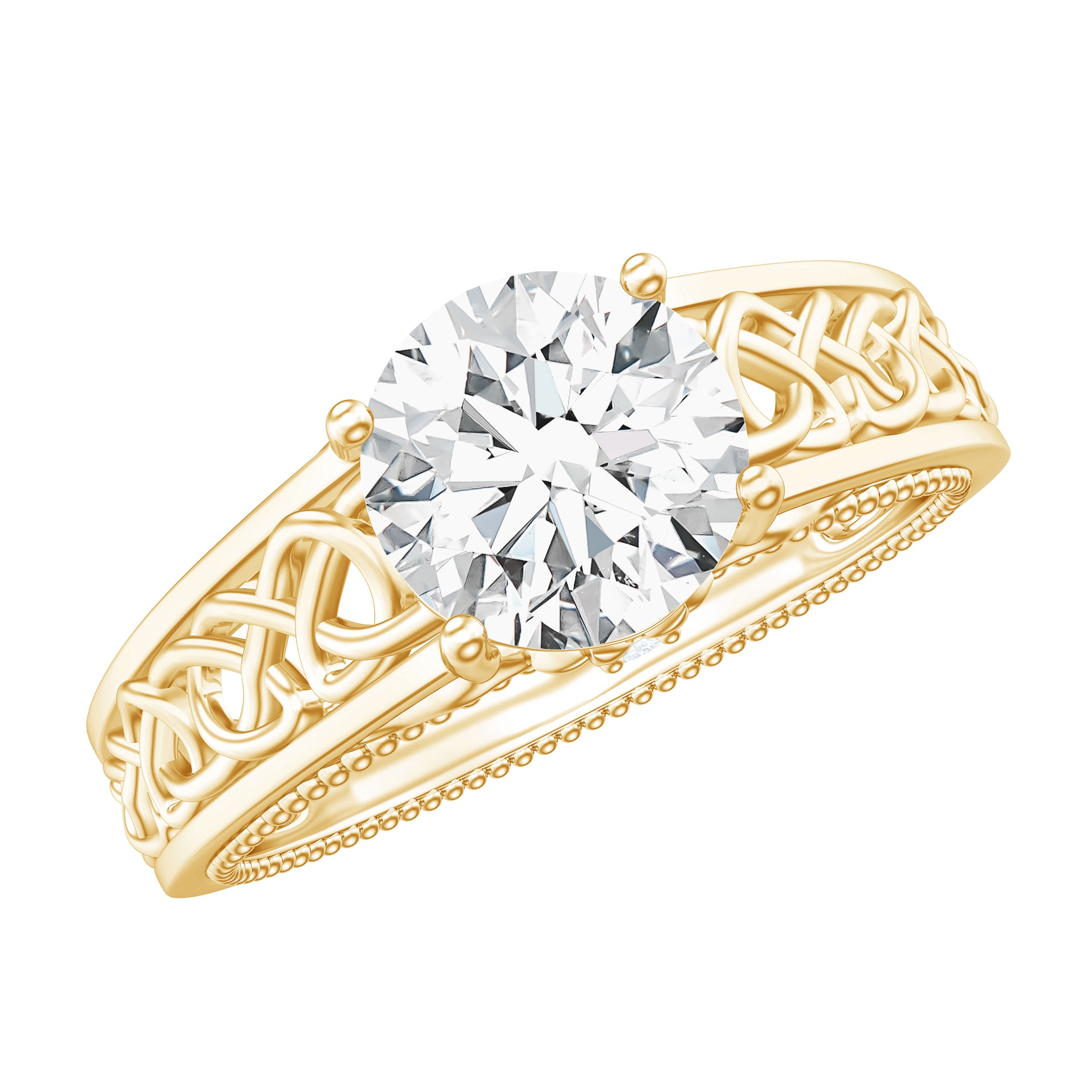 Moissanite Vintage Style Engagement Ring with Celtic Details D-VS1 - Rosec Jewels
