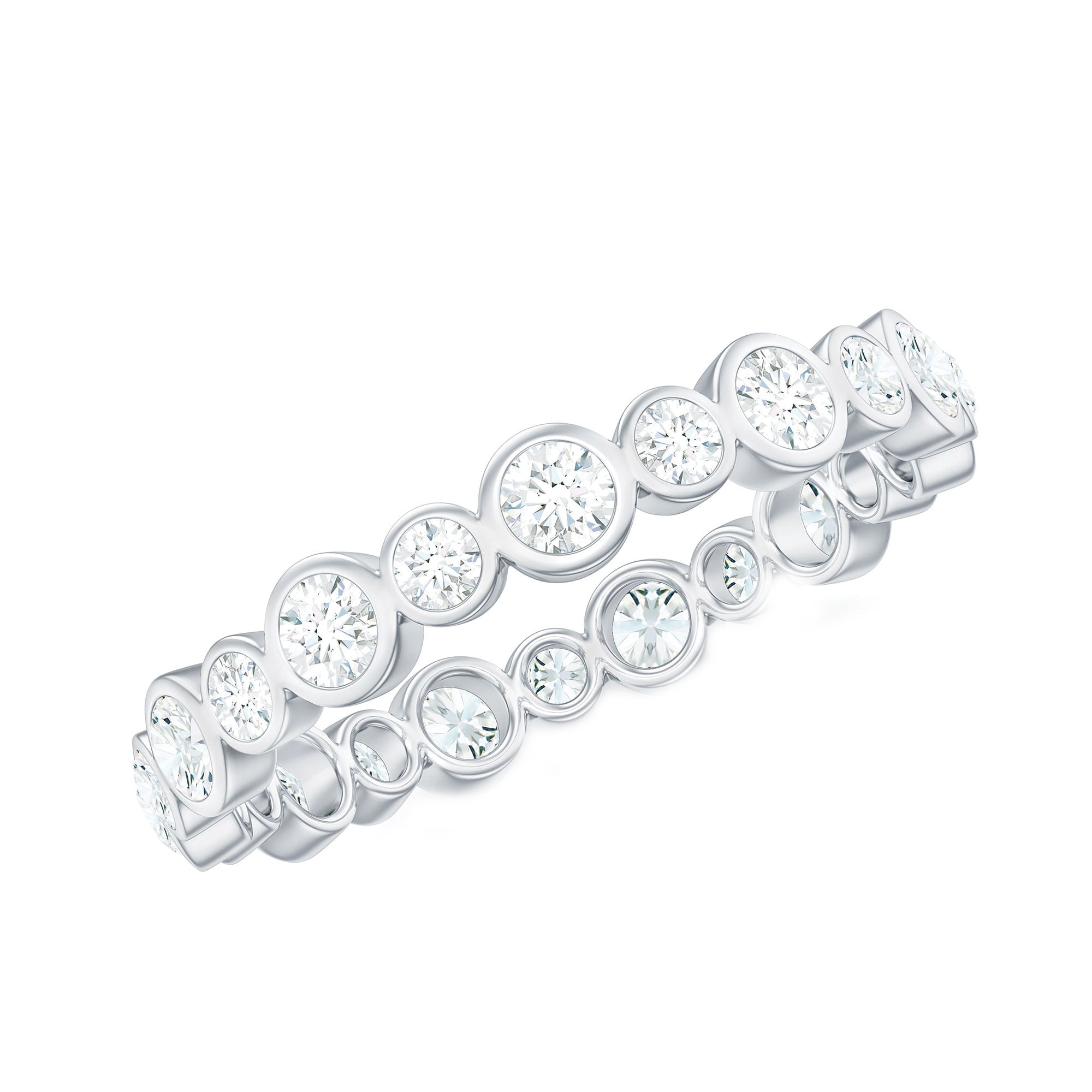 Round Cut Certified Moissanite Bezel Set Eternity Band