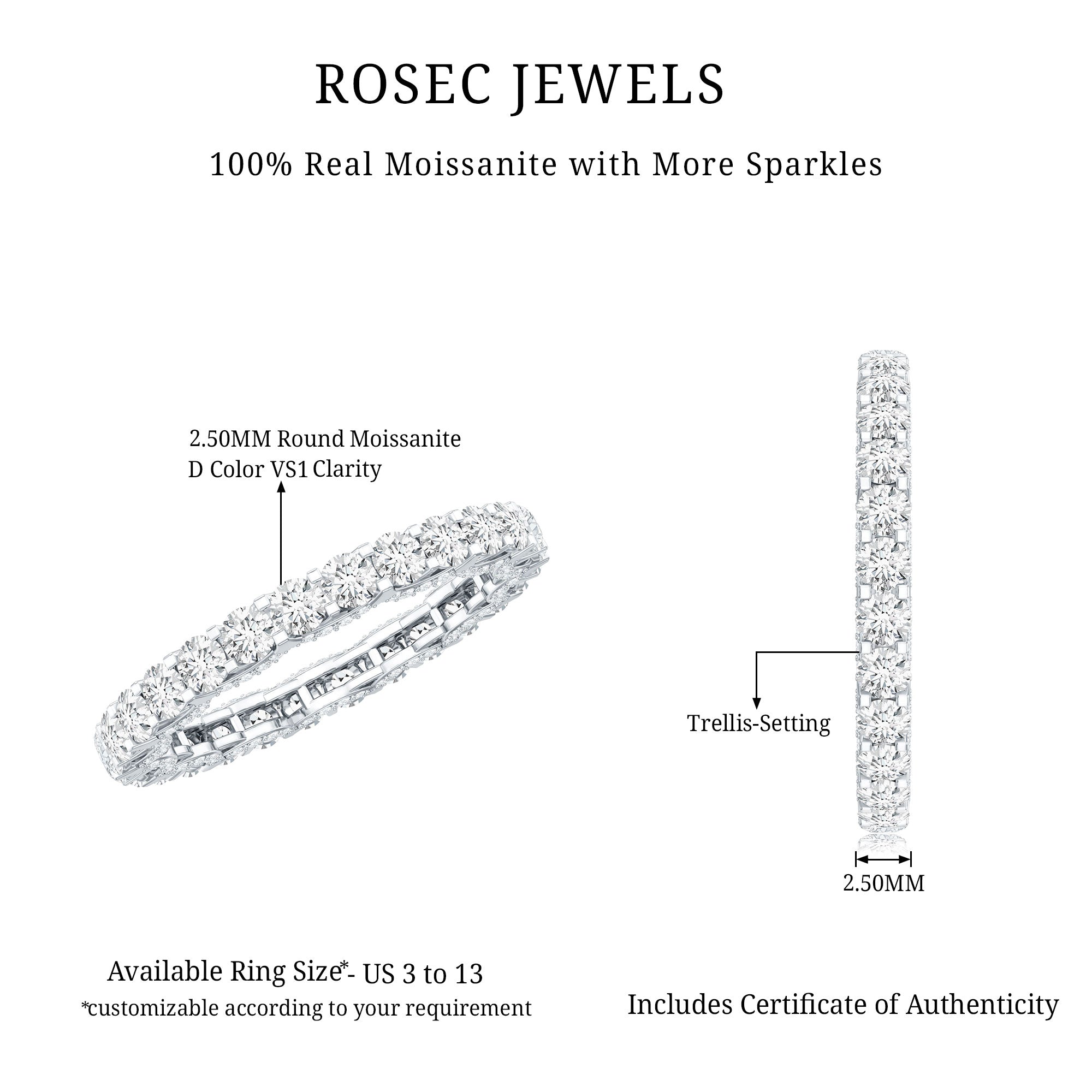 Trellis Set Moissanite Full Eternity Band Ring D-VS1 - Rosec Jewels