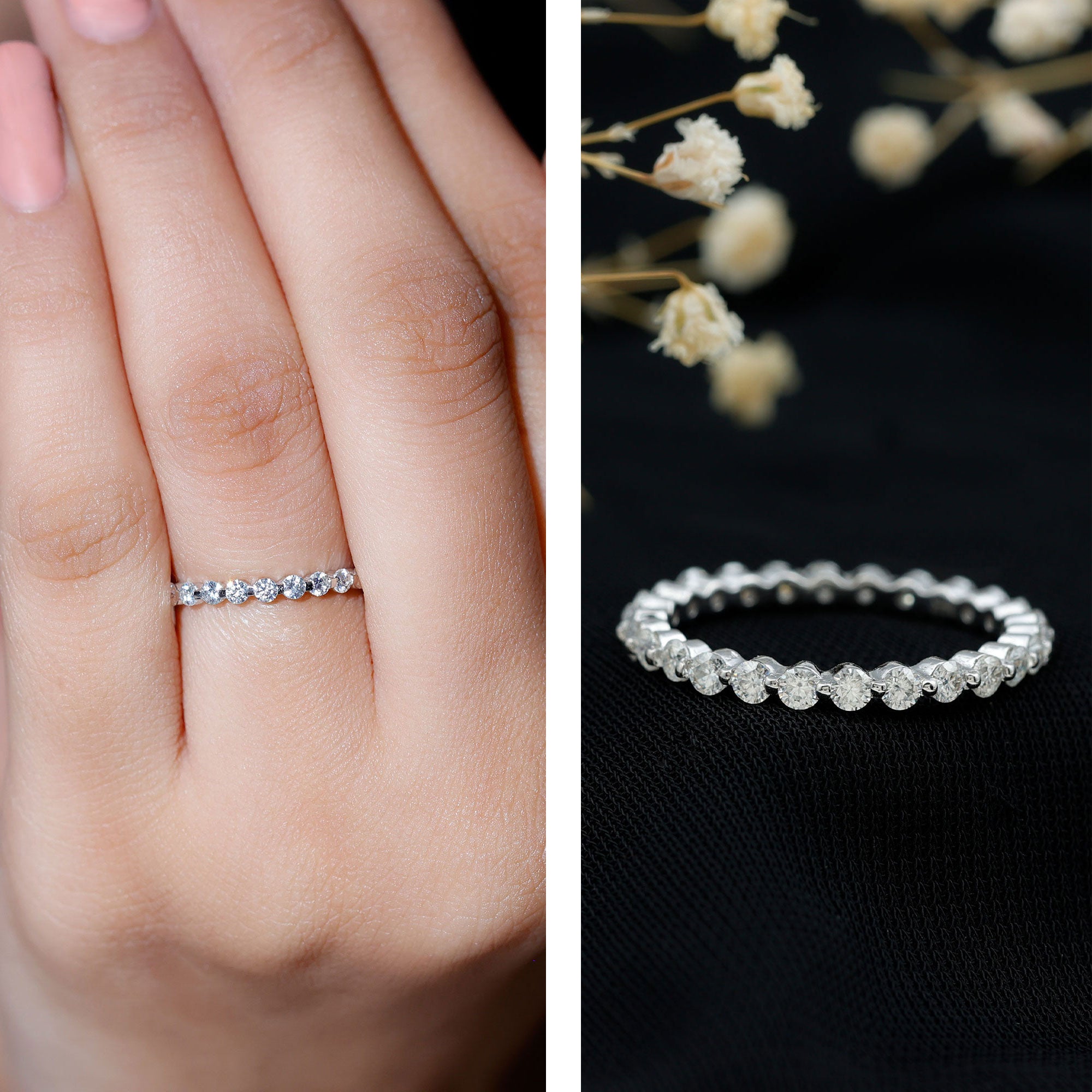 Round Cut Moissanite Full Eternity Band Ring D-VS1 - Rosec Jewels
