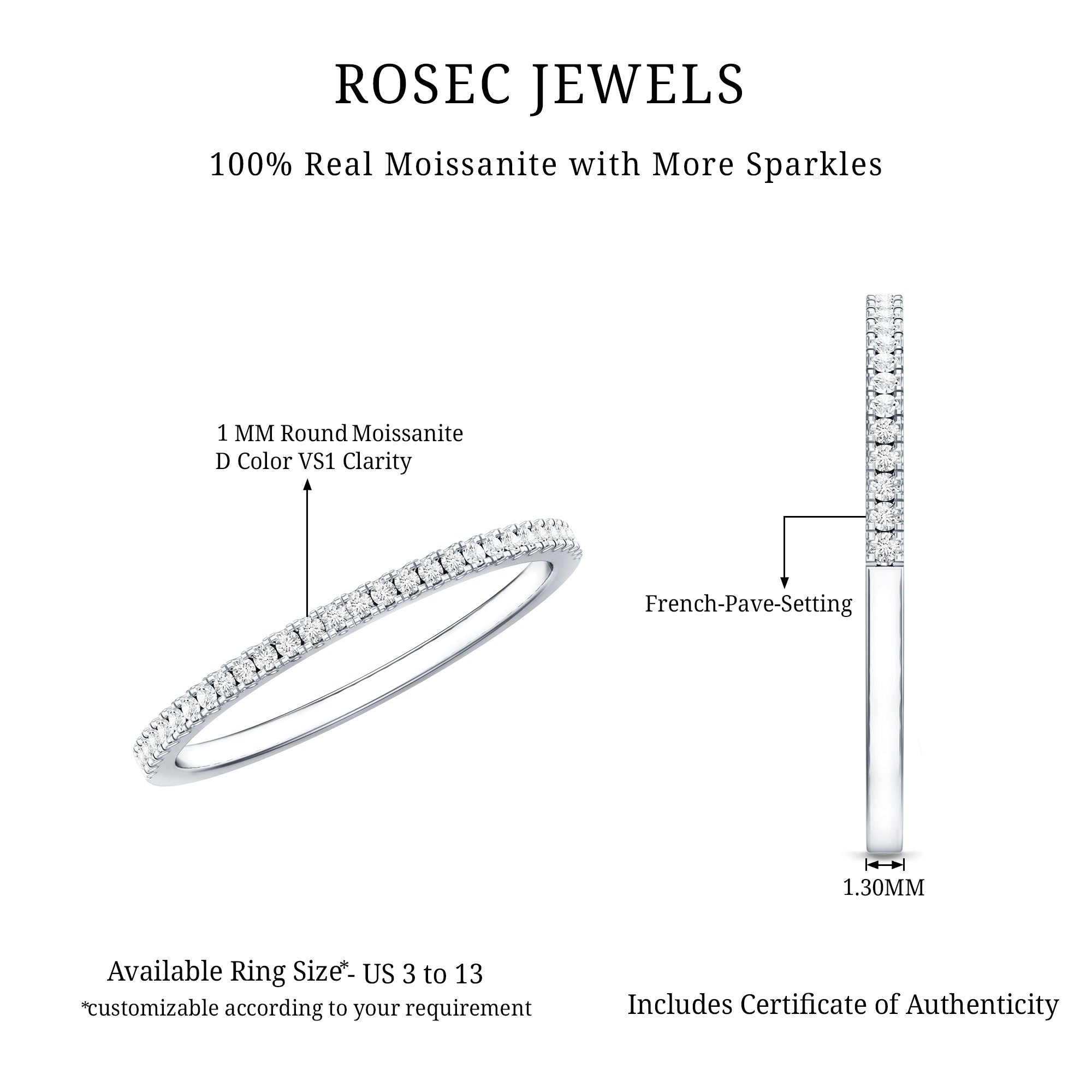 Moissanite Minimal Eternity Stackable Ring D-VS1 - Rosec Jewels