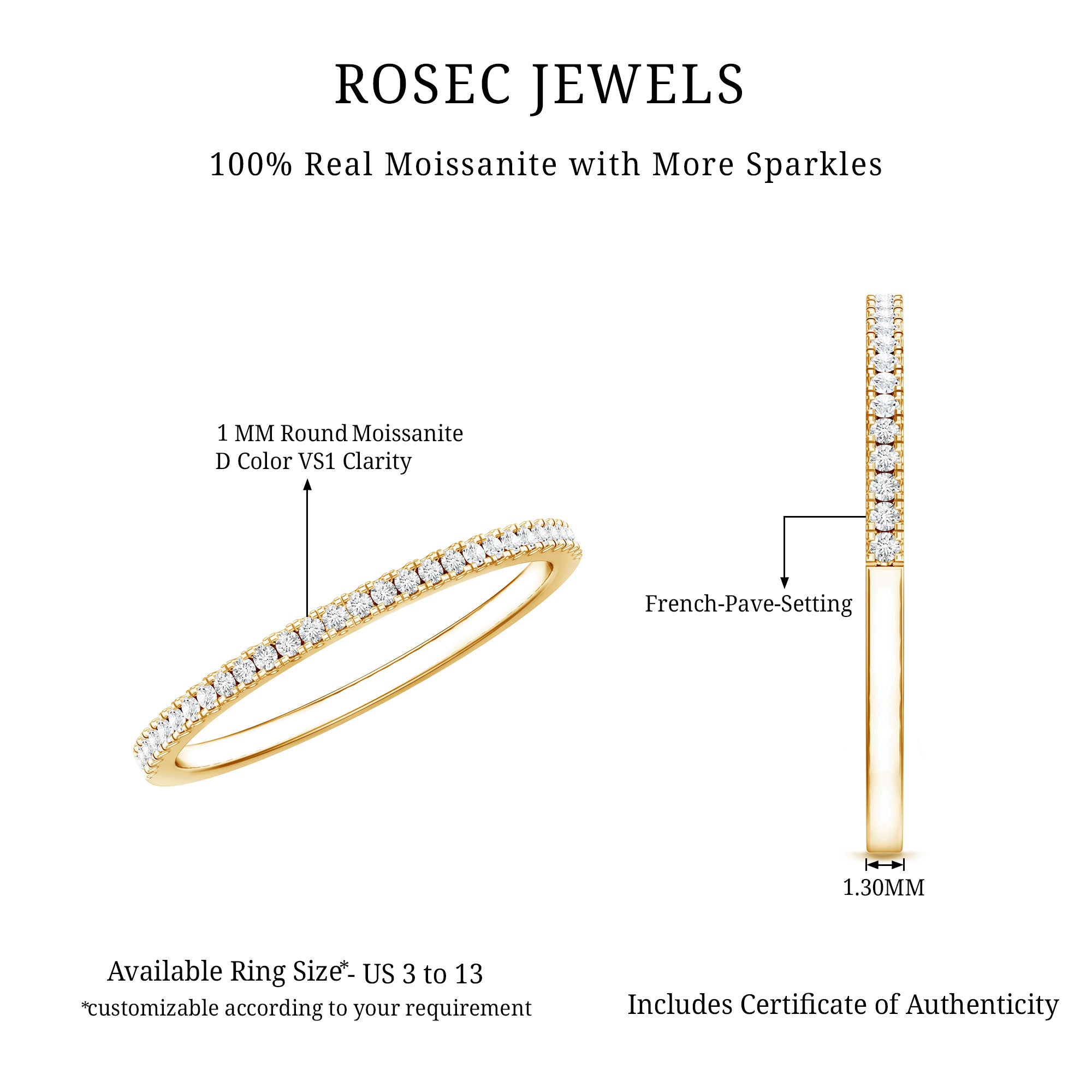 Moissanite Minimal Eternity Stackable Ring D-VS1 - Rosec Jewels