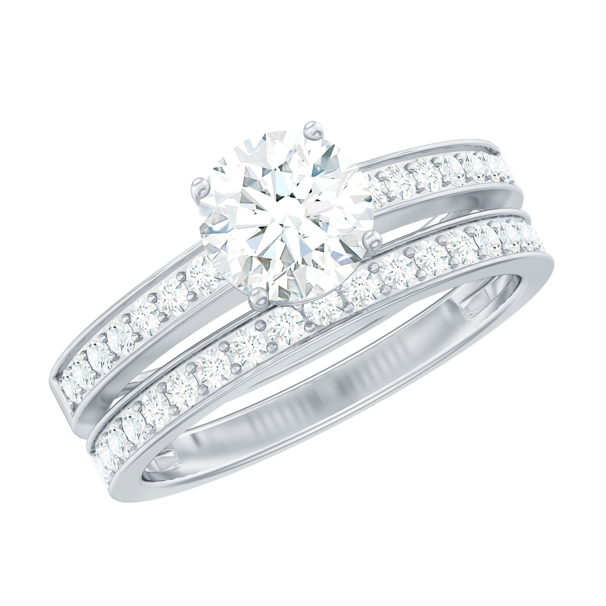Brilliant Cut Moissanite Round Engagement Ring With Band
