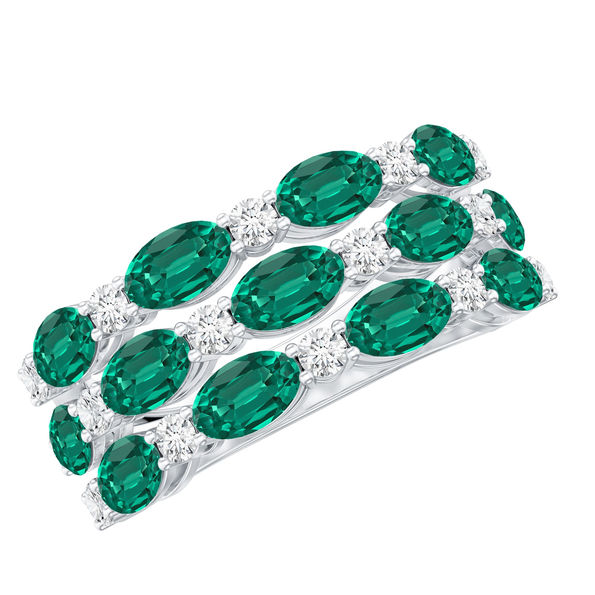 Rosec Jewels-Oval Cut Lab Grown Emerald Statement Wedding Band with Diamond