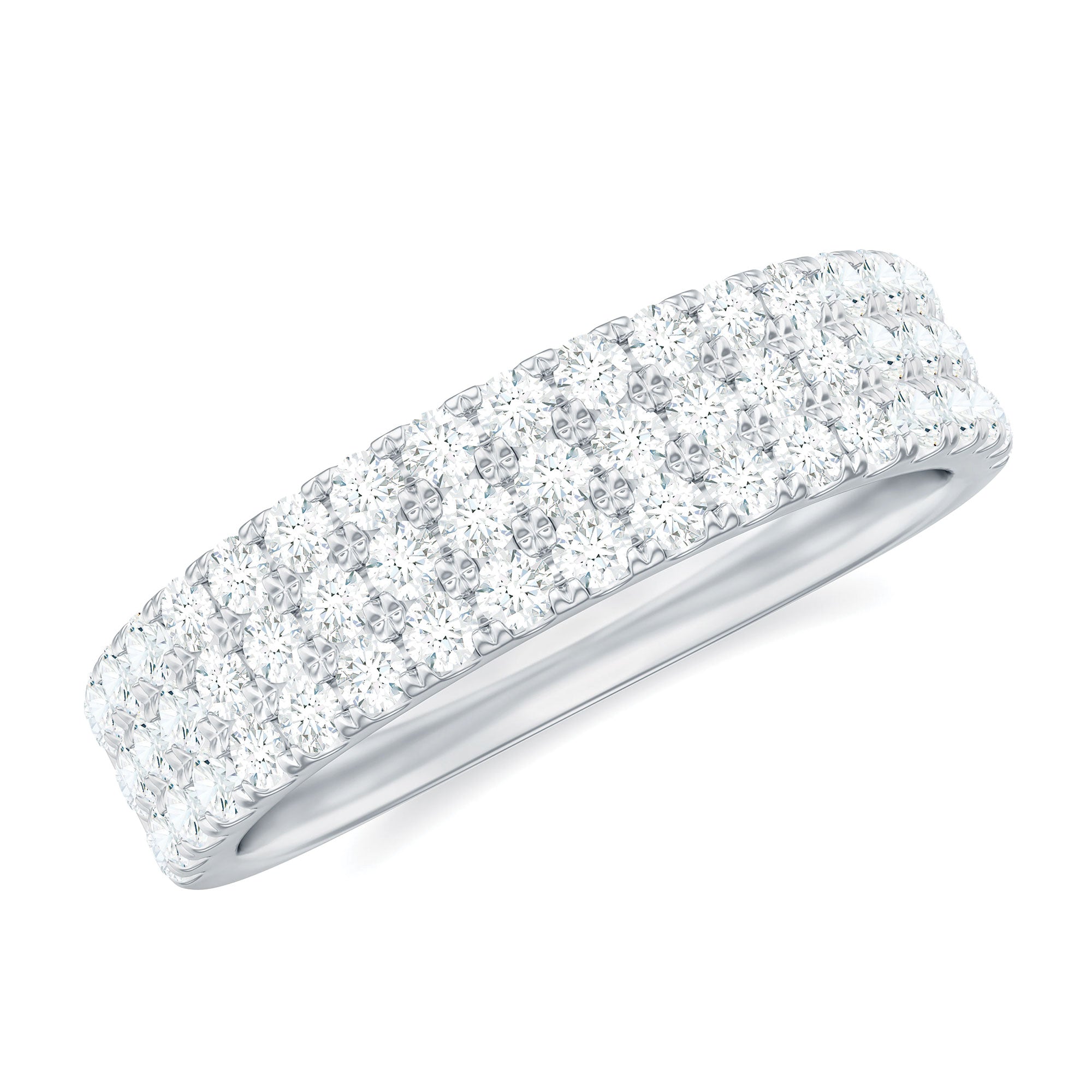 Three Row Moissanite Half Eternity Band Ring D-VS1 - Rosec Jewels