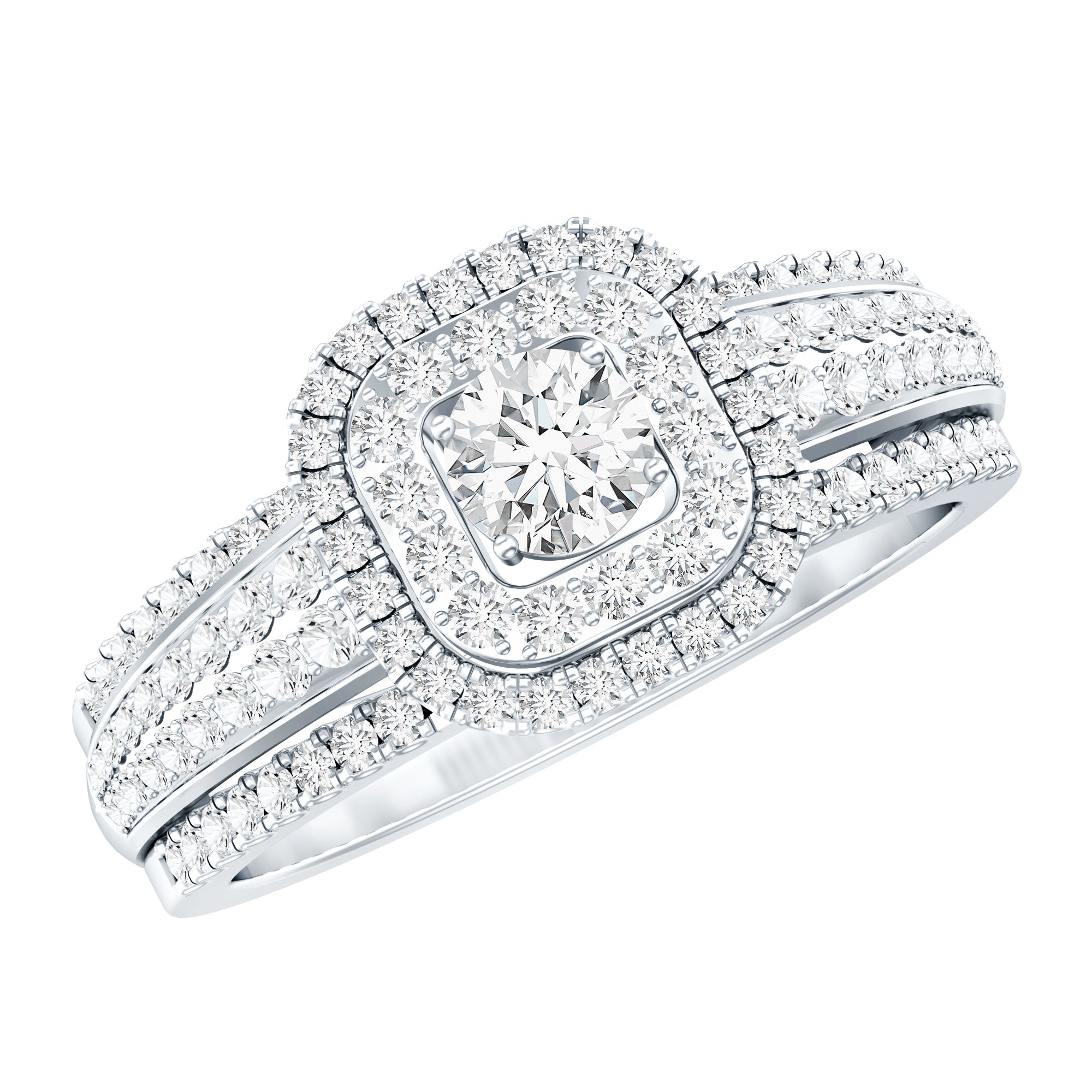 Lab Grown Diamond Retro Engagement Ring with Double Halo Lab - ( EF-VS ) - Rosec Jewels