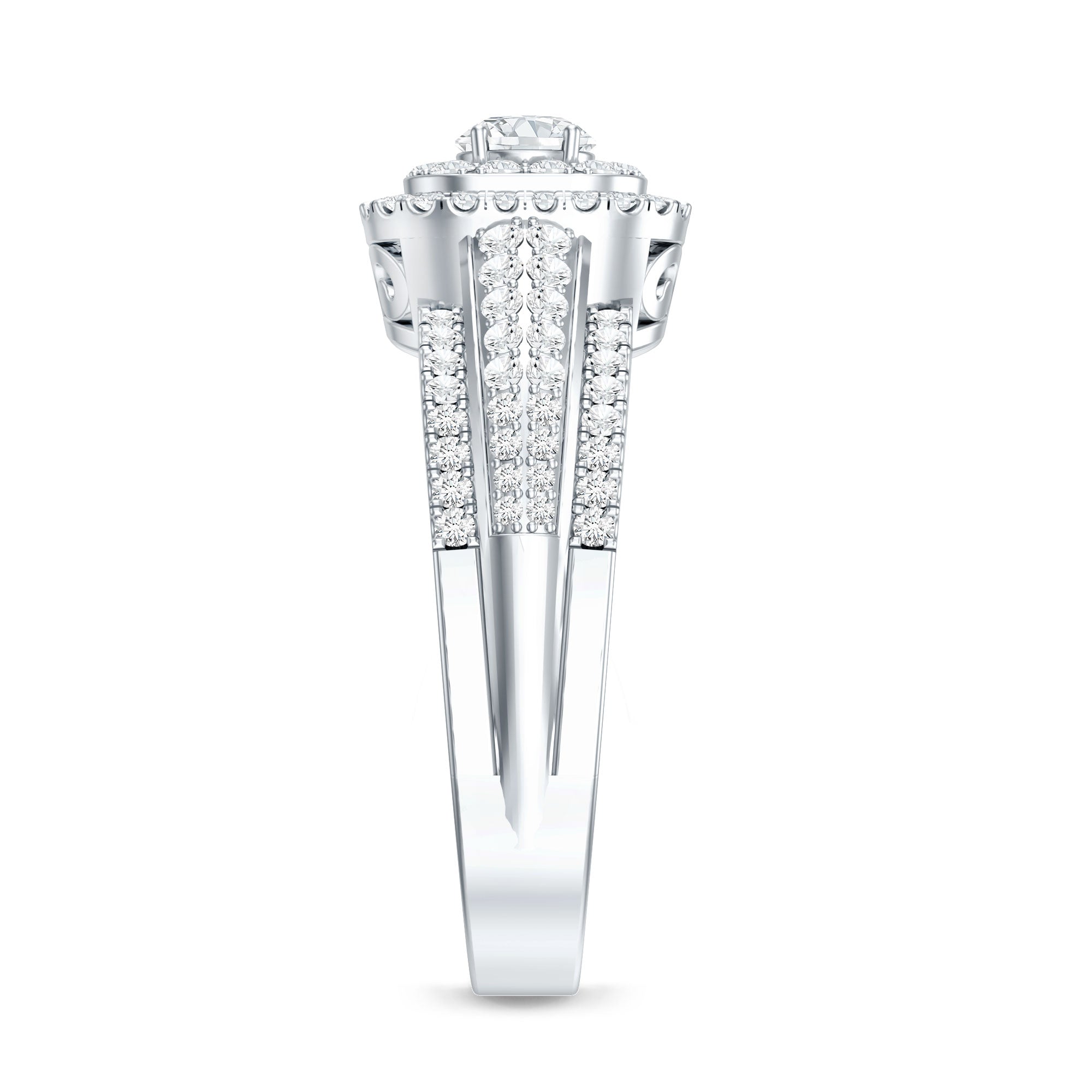 Lab Grown Diamond Retro Engagement Ring with Double Halo Lab - ( EF-VS ) - Rosec Jewels