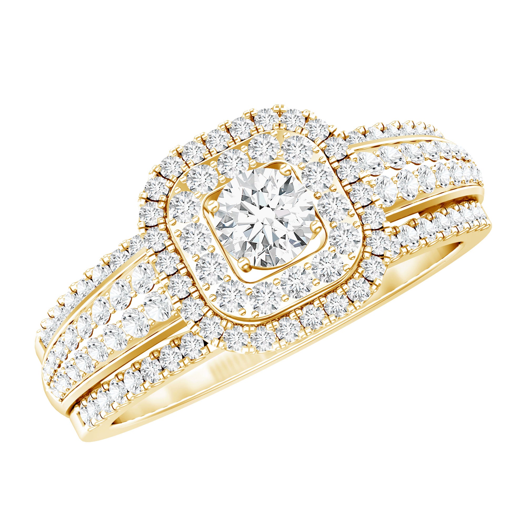 Lab Grown Diamond Retro Engagement Ring with Double Halo Lab - ( EF-VS ) - Rosec Jewels