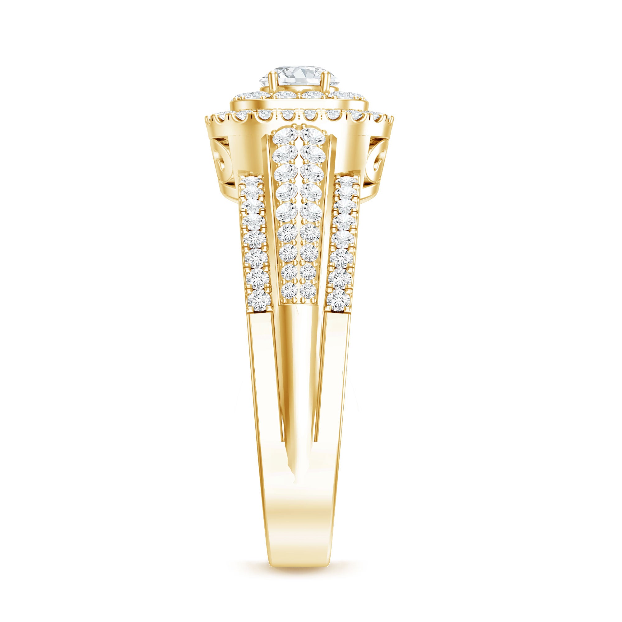 Lab Grown Diamond Retro Engagement Ring with Double Halo Lab - ( EF-VS ) - Rosec Jewels