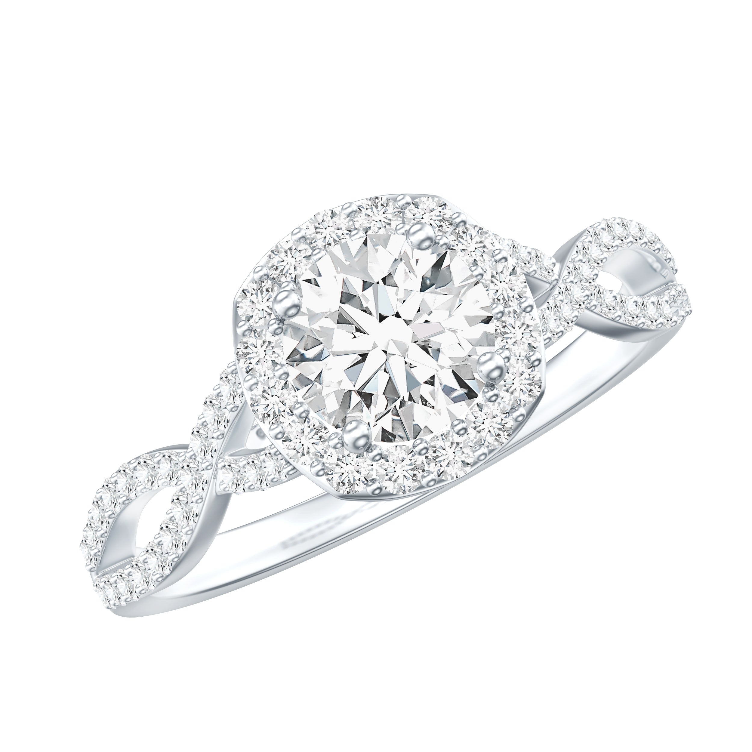 Certified Moissanite Halo Engagement Ring with Criss Cross Shank