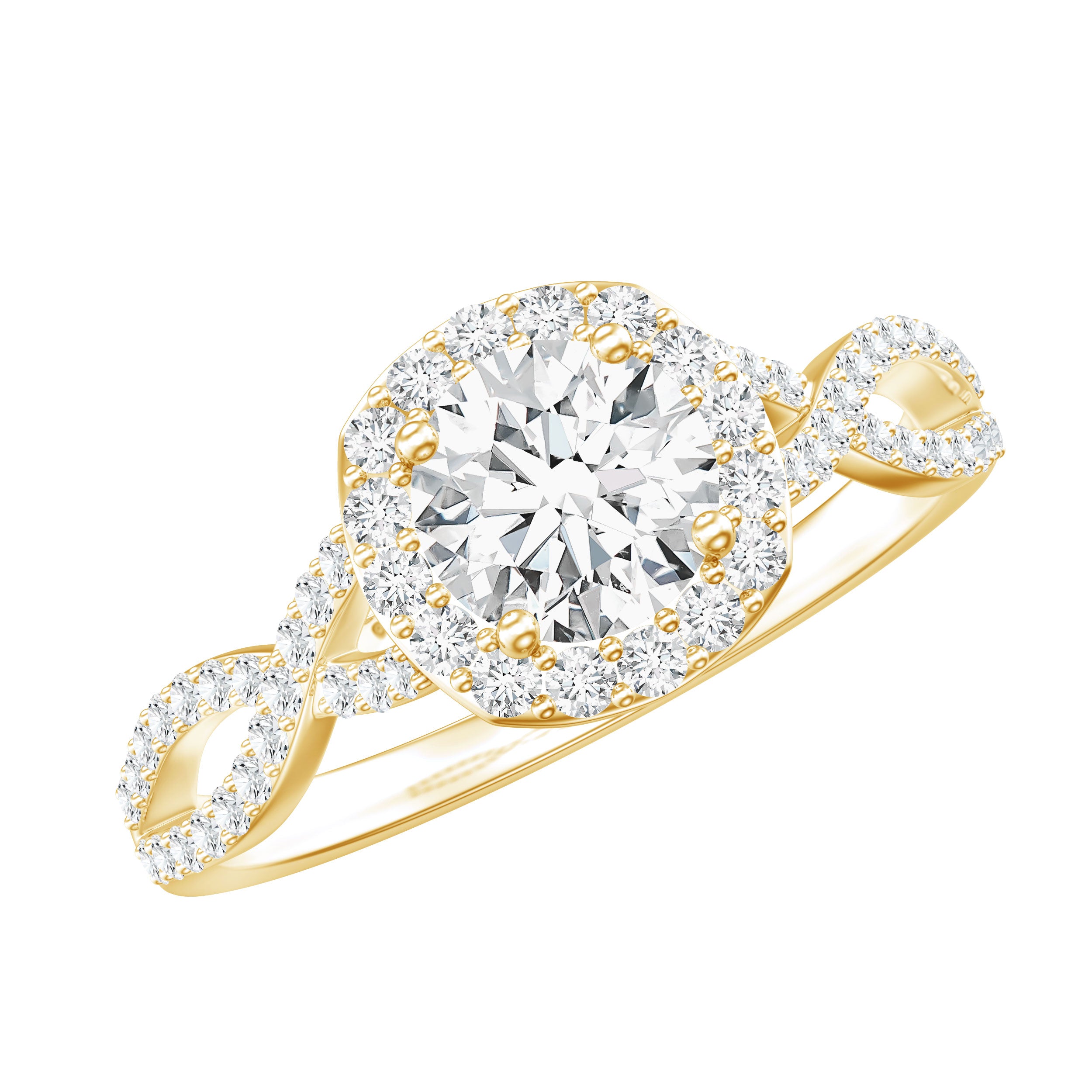 Certified Moissanite Halo Engagement Ring with Criss Cross Shank D-VS1 - Rosec Jewels