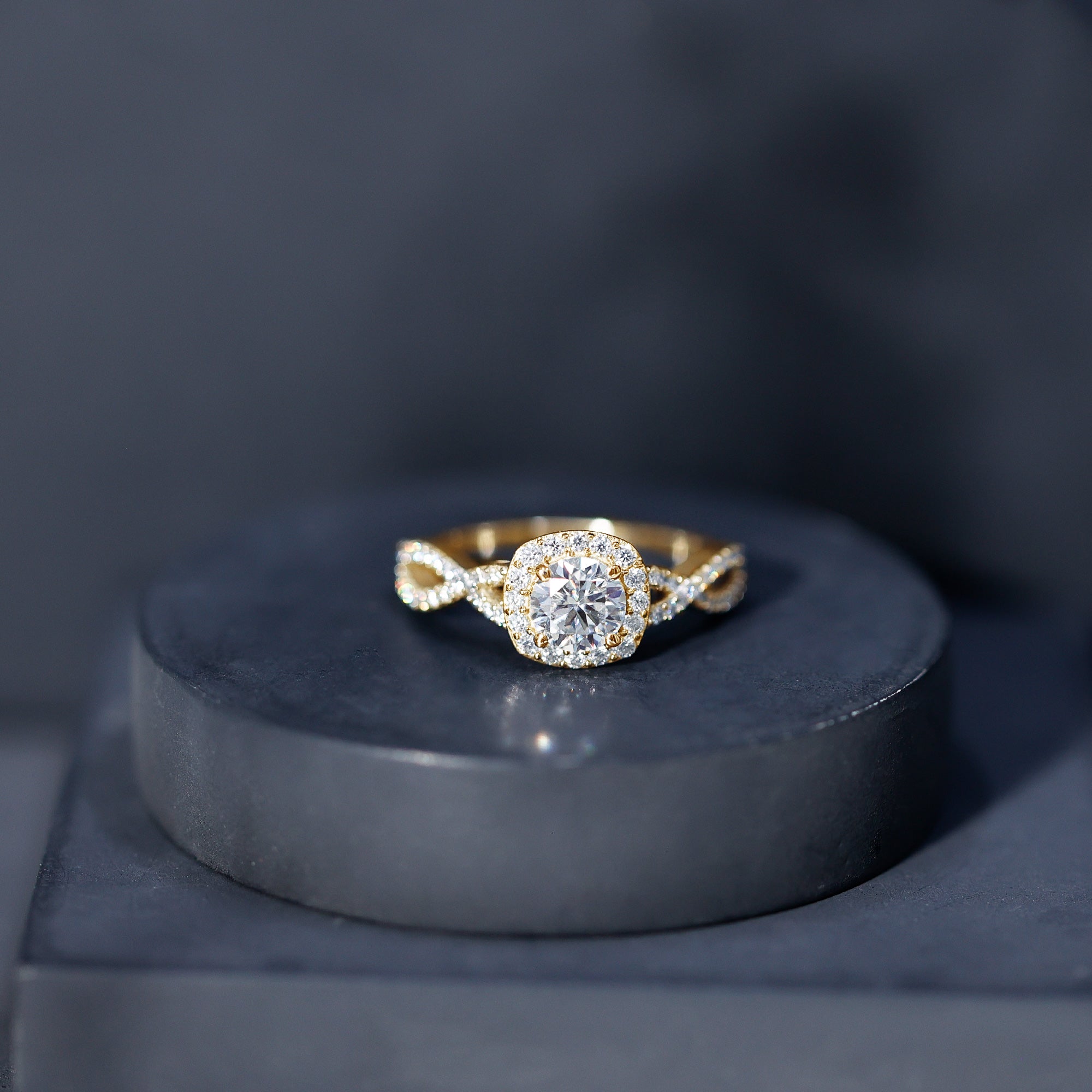 Certified Moissanite Halo Engagement Ring with Criss Cross Shank D-VS1 - Rosec Jewels
