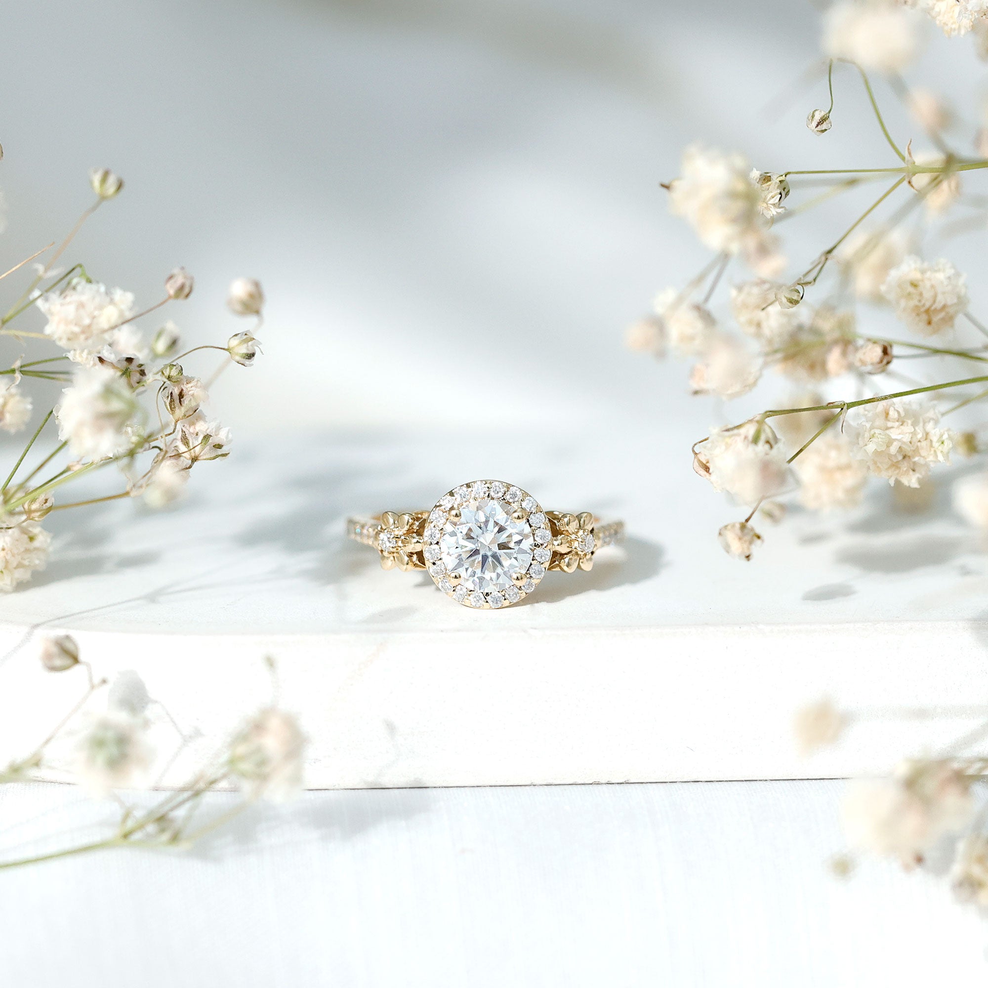 Certified 1 Carat Moissanite Floral Engagement Ring for Women D-VS1 - Rosec Jewels