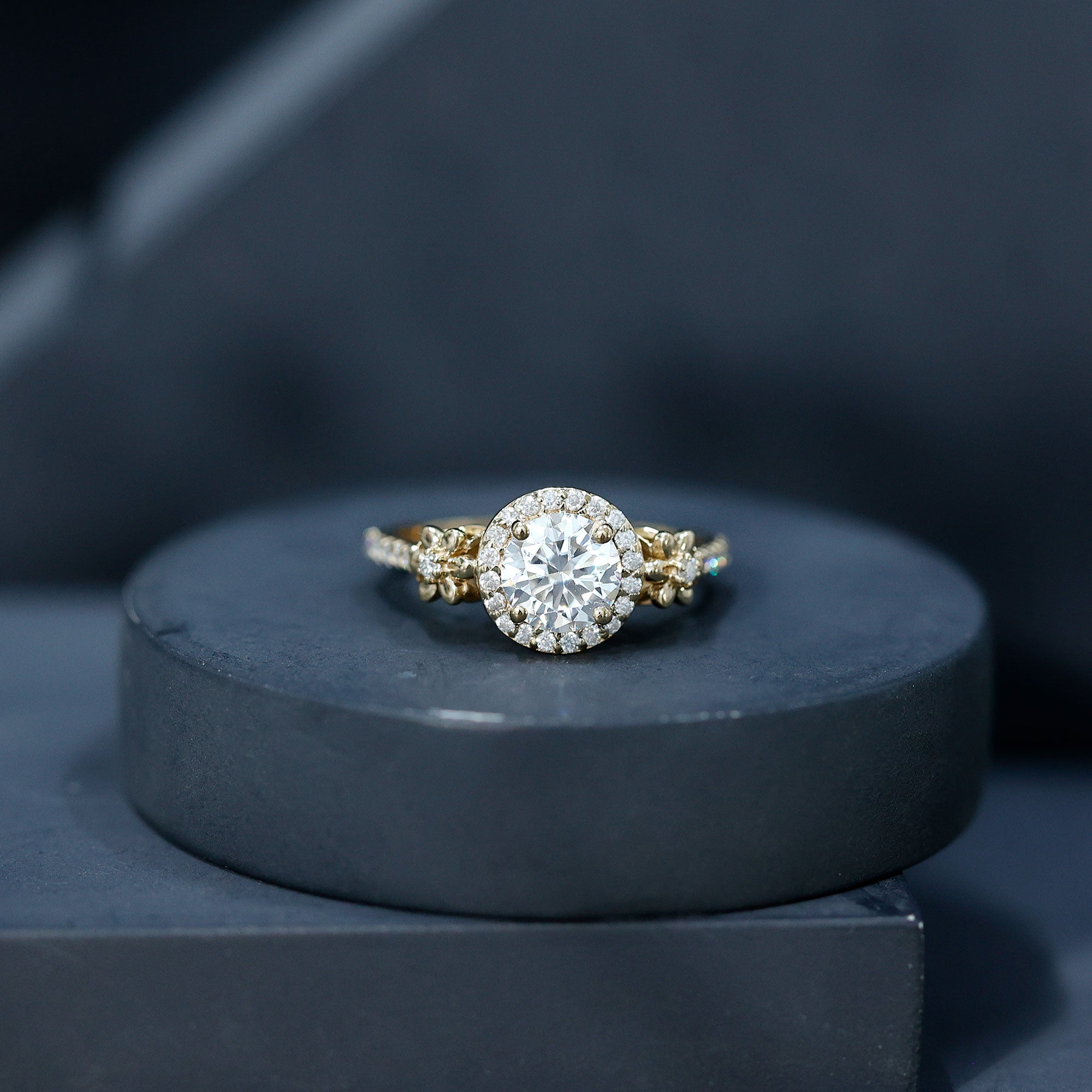 Certified 1 Carat Moissanite Floral Engagement Ring for Women D-VS1 - Rosec Jewels