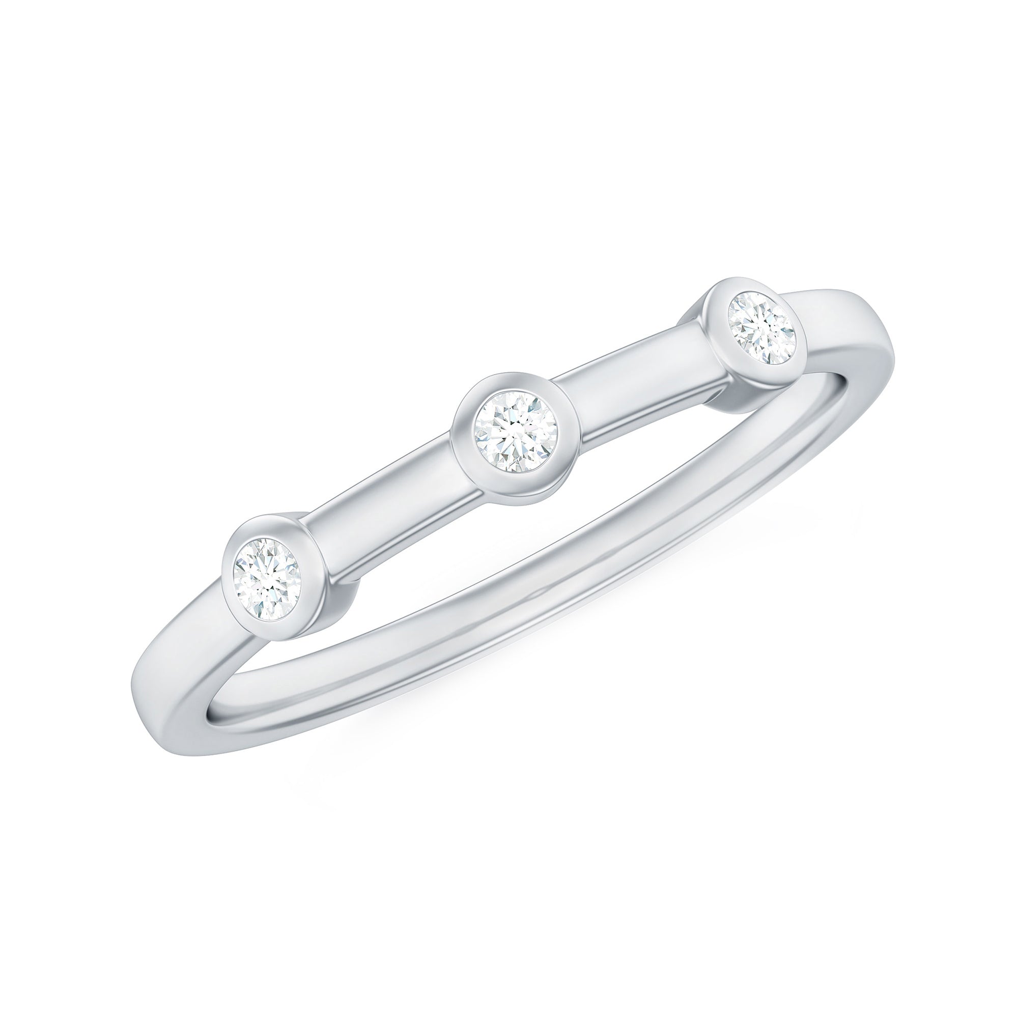 Certified Moissanite Three Stone Stackable Ring in Bezel Setting