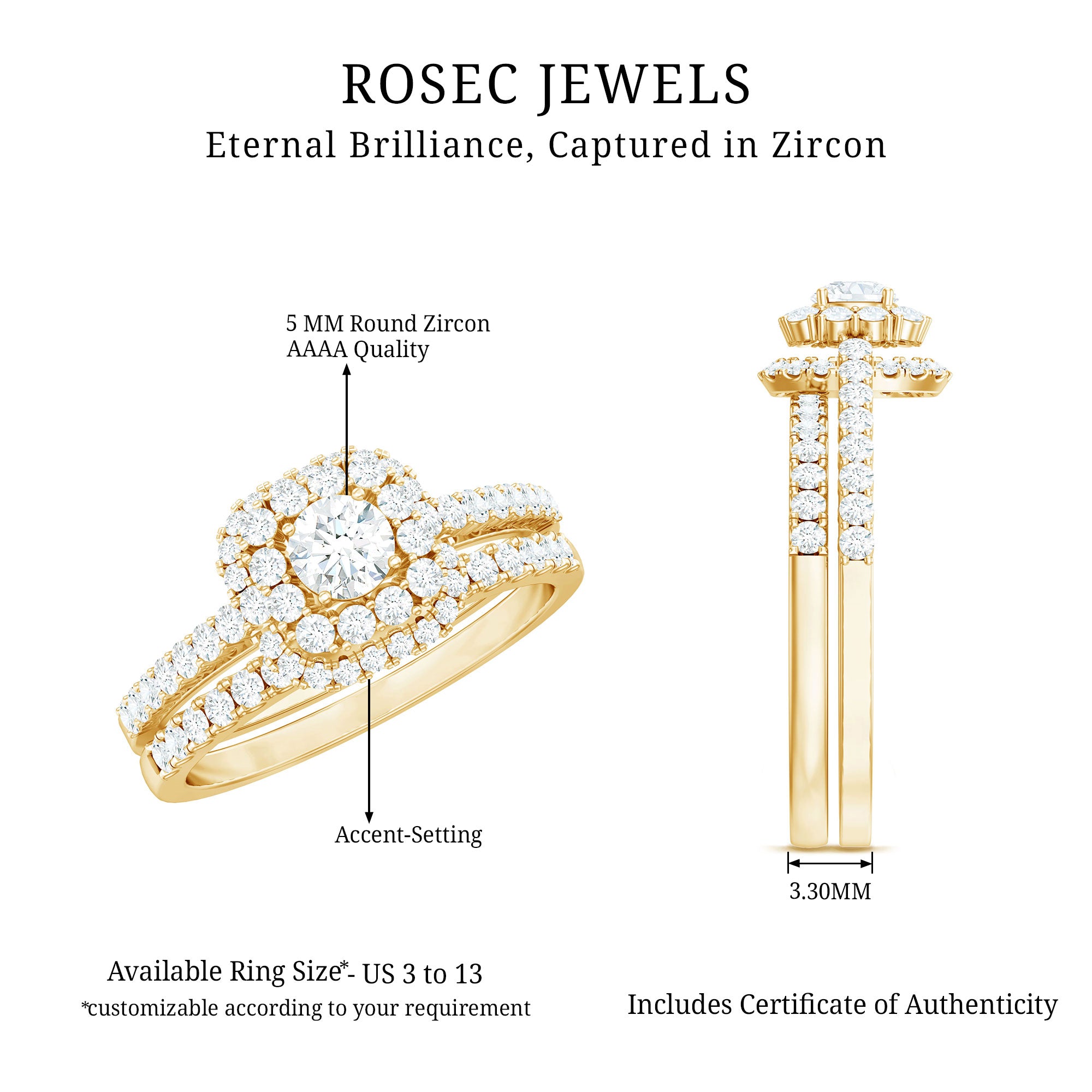1.50 CT Zircon Statement Wedding Ring Set AAAA - Rosec Jewels