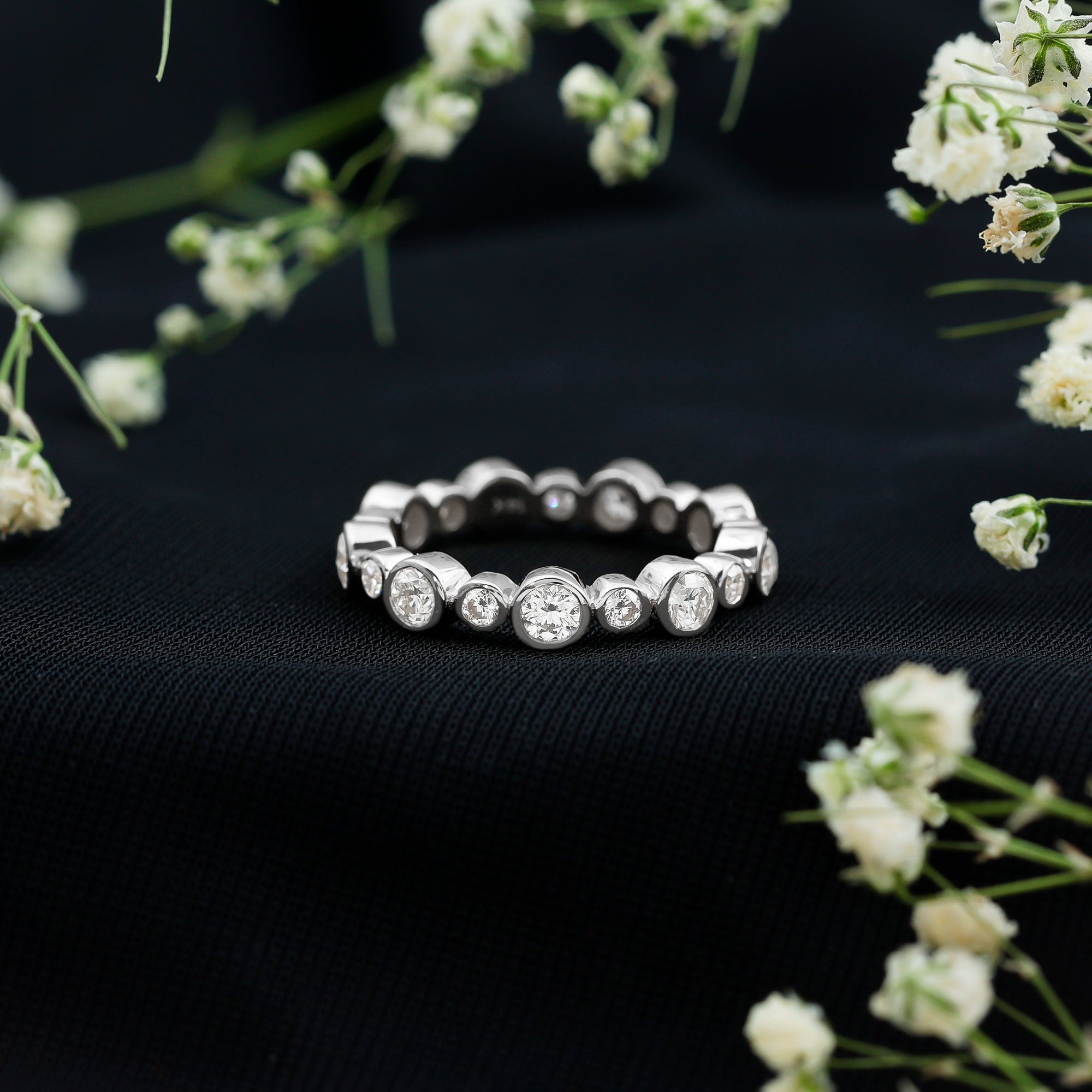 Certified Round Cut Moissanite Eternity Stackable Ring For Her D-VS1 - Rosec Jewels