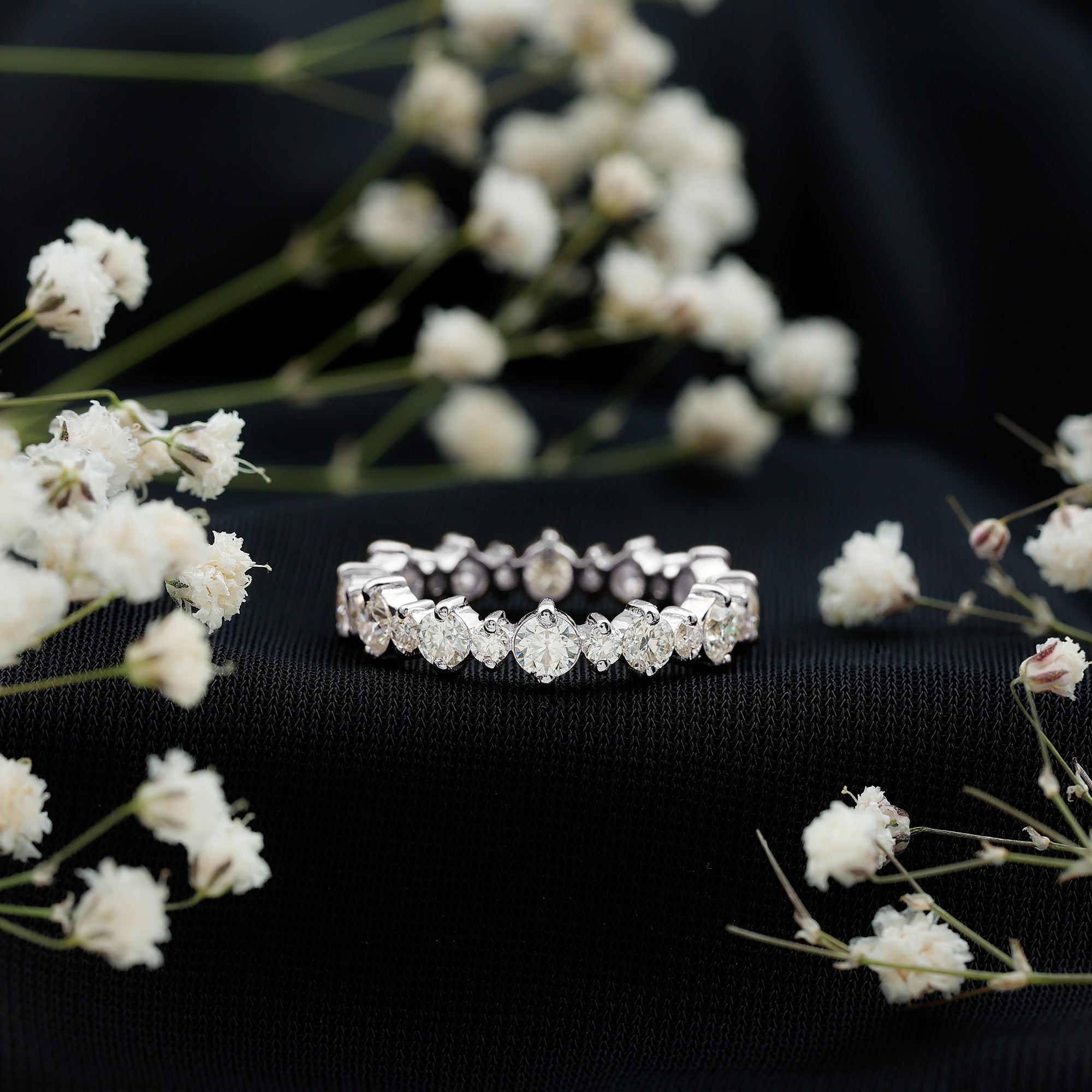 Rosec Jewels-Round Certified Moissanite Stackable Eternity Ring For Women