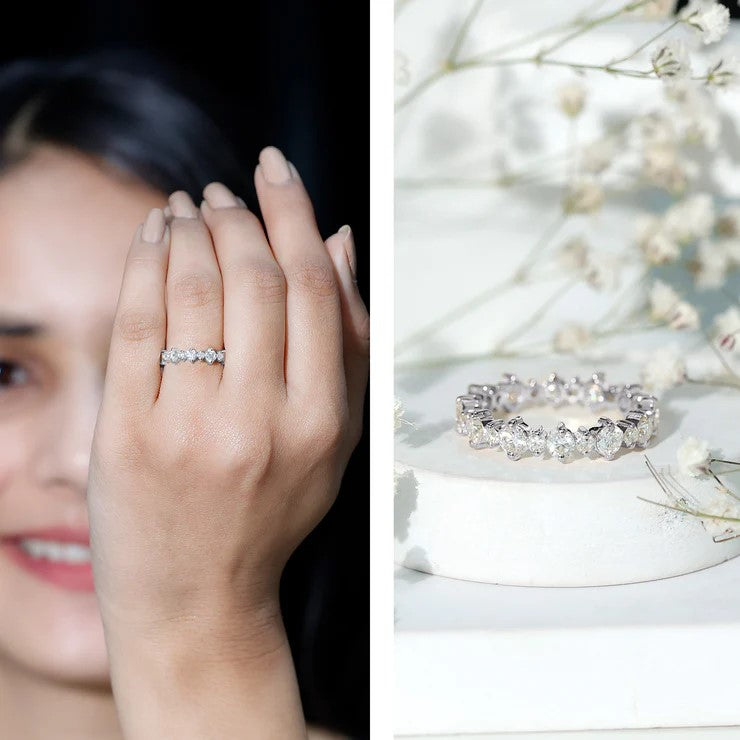 Rosec Jewels-Round Certified Moissanite Stackable Eternity Ring For Women