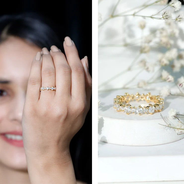 Rosec Jewels-Round Certified Moissanite Stackable Eternity Ring For Women
