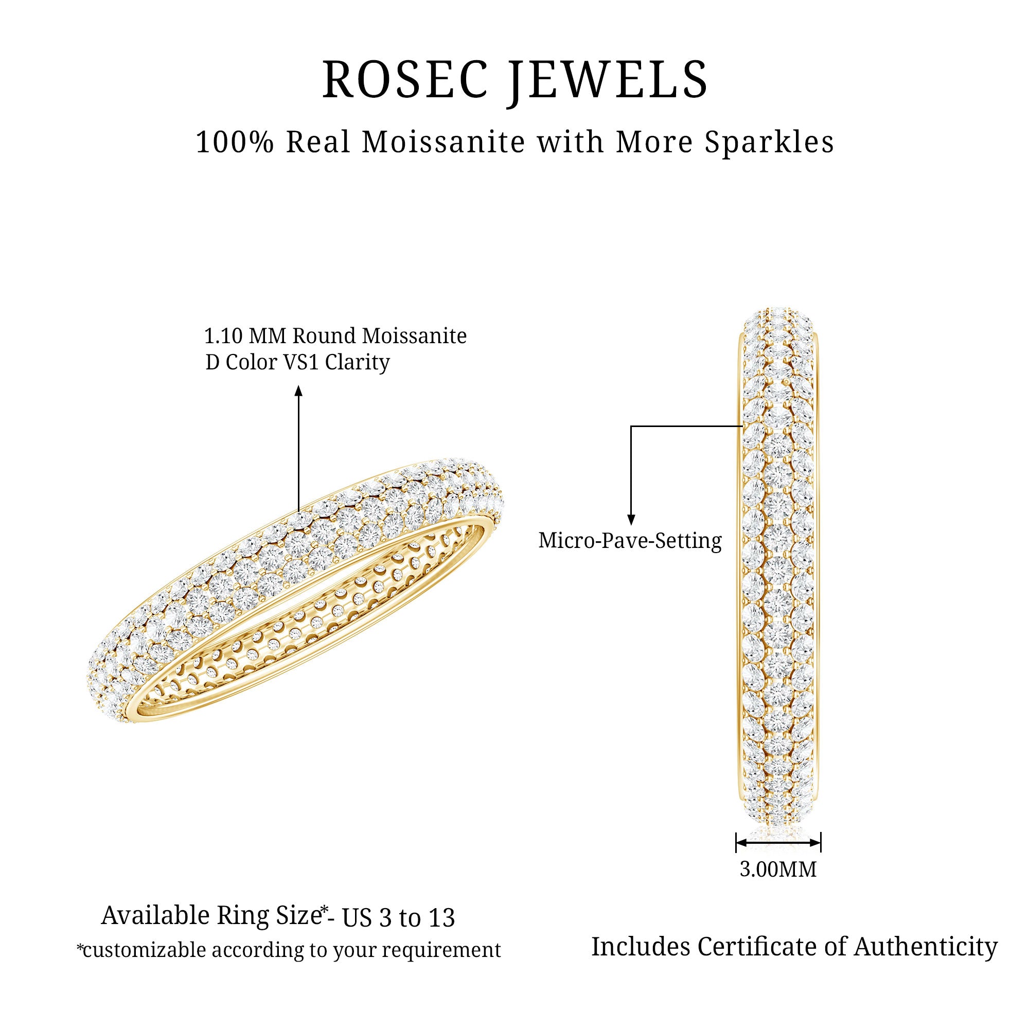 Classic Moissanite Eternity Wedding Band for Women D-VS1 - Rosec Jewels