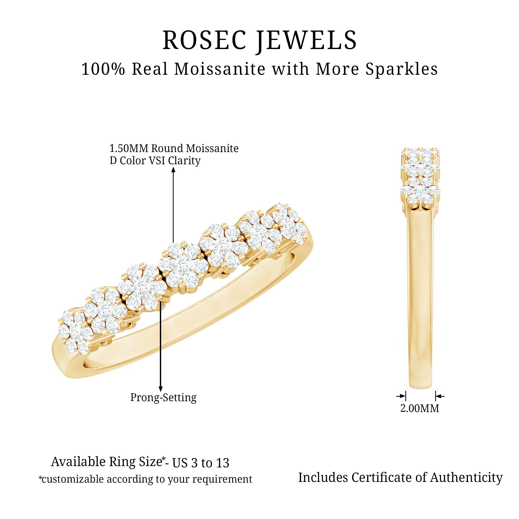 Rosec Jewels-Minimalist Moissanite Flower Wedding Band for Women