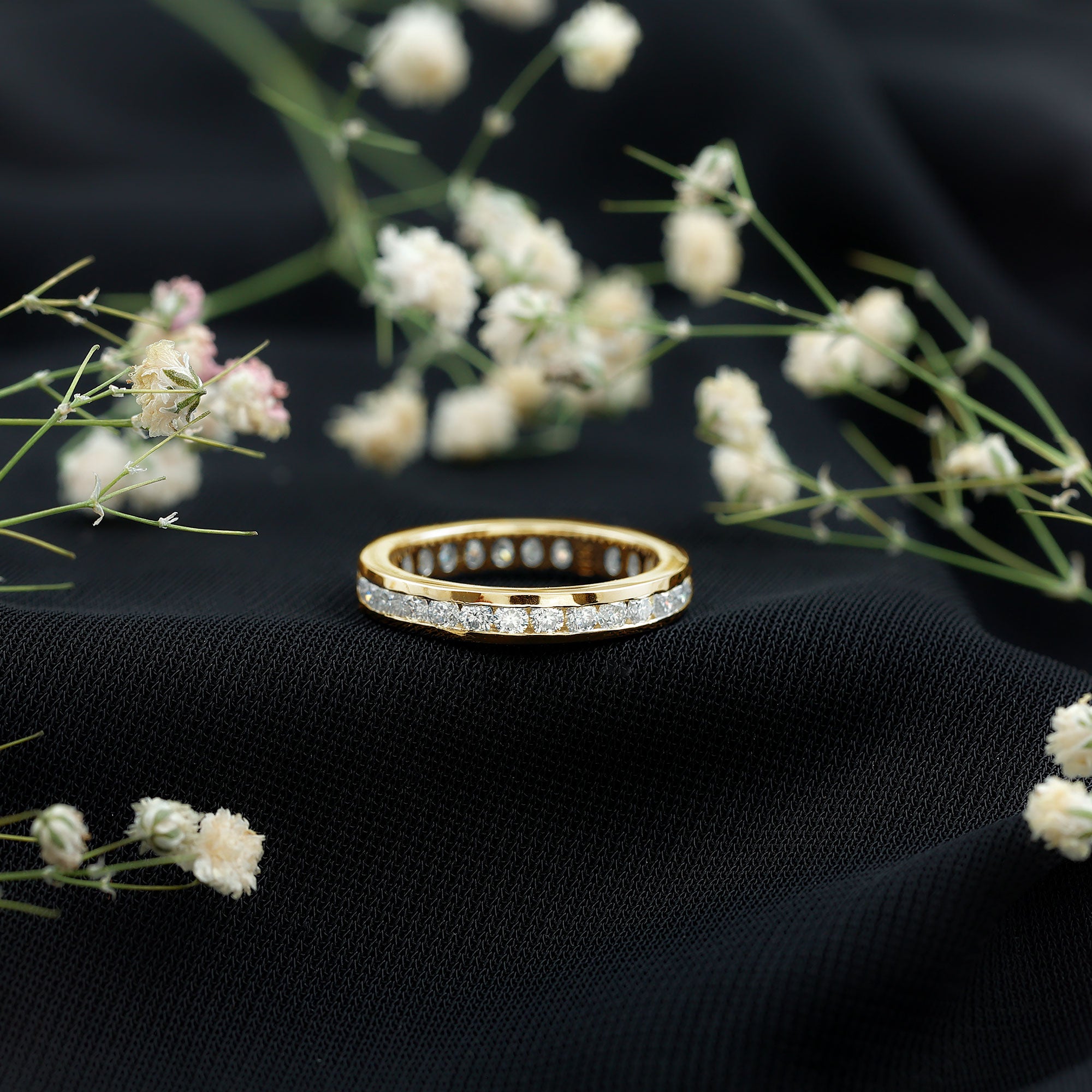 Channel Set Round Moissanite Full Eternity Band Ring D-VS1 - Rosec Jewels