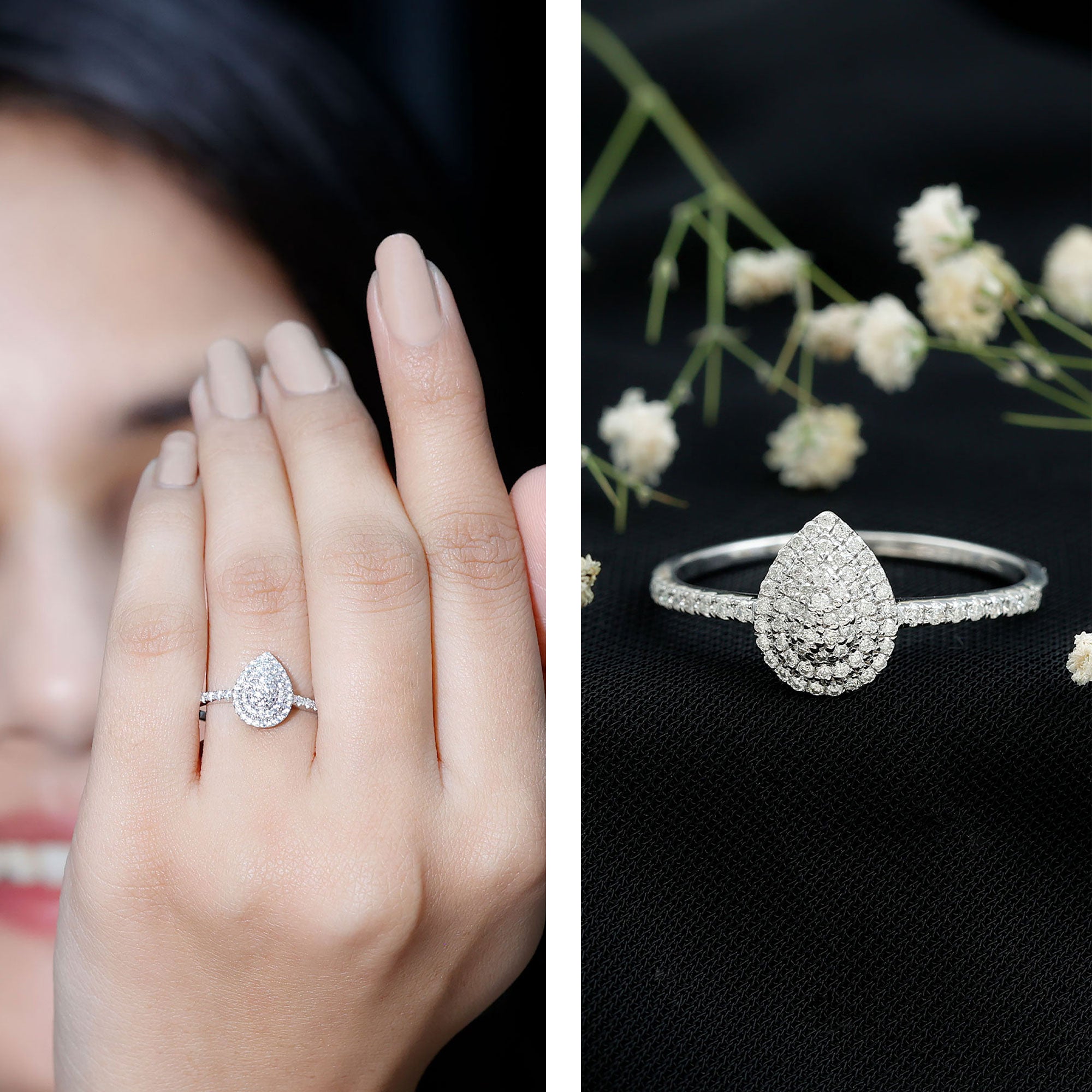 Diamond Pear Shaped Engagement Ring Natural - ( HI-SI ) - Rosec Jewels