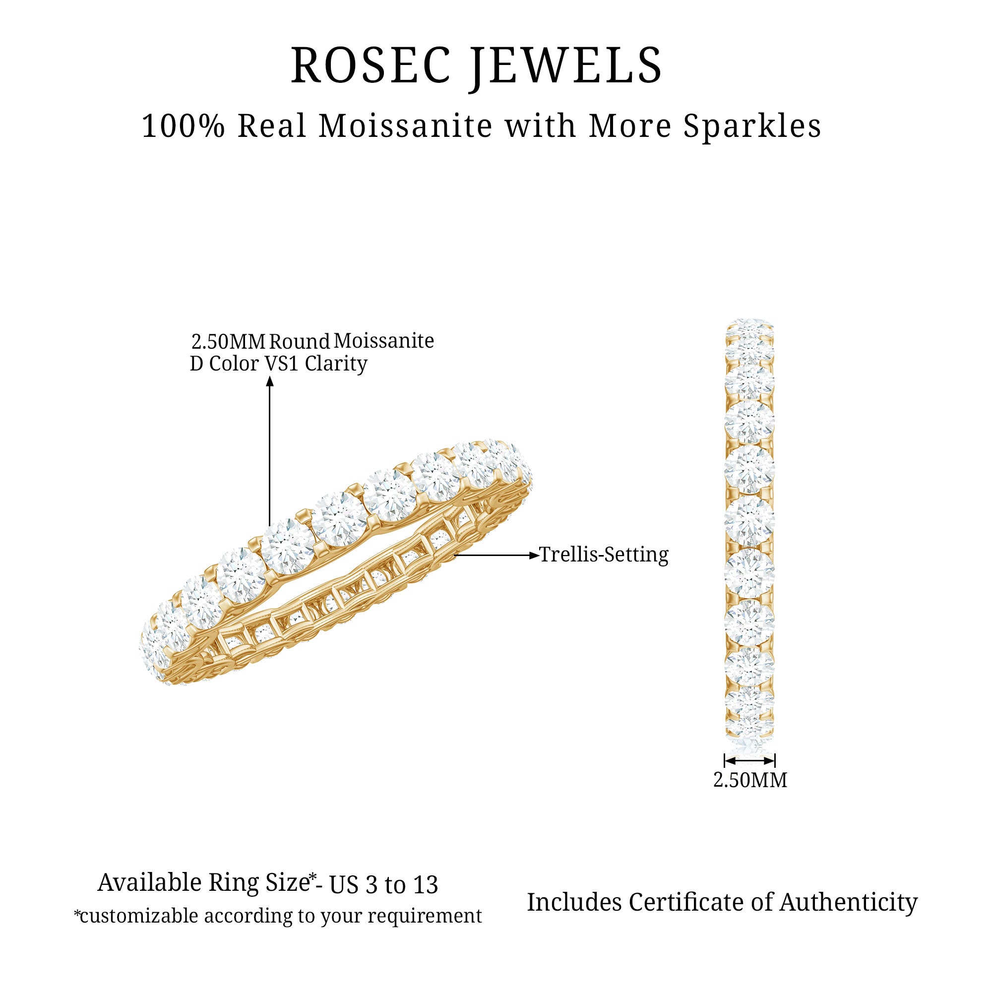 Brilliant Cut Moissanite Eternity Wedding Ring for Women D-VS1 - Rosec Jewels
