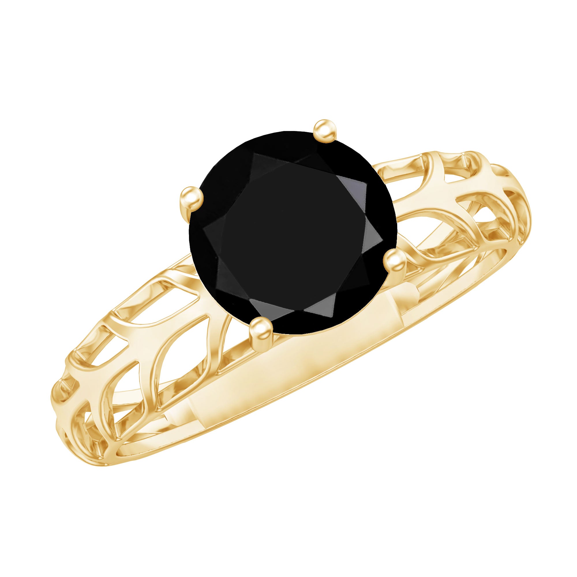 2 Carat Round Lab Grown Black Diamond Solitaire Engagement Ring AAAA ( Synthetic ) - Rosec Jewels