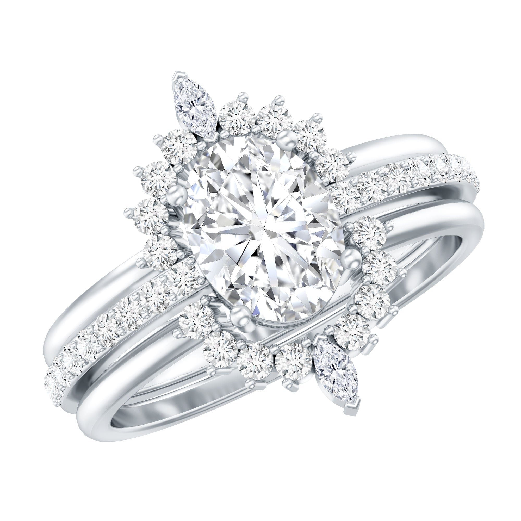 Certified Moissanite Oval Engagement Ring Set With Wedding Bands D-VS1 - Rosec Jewels