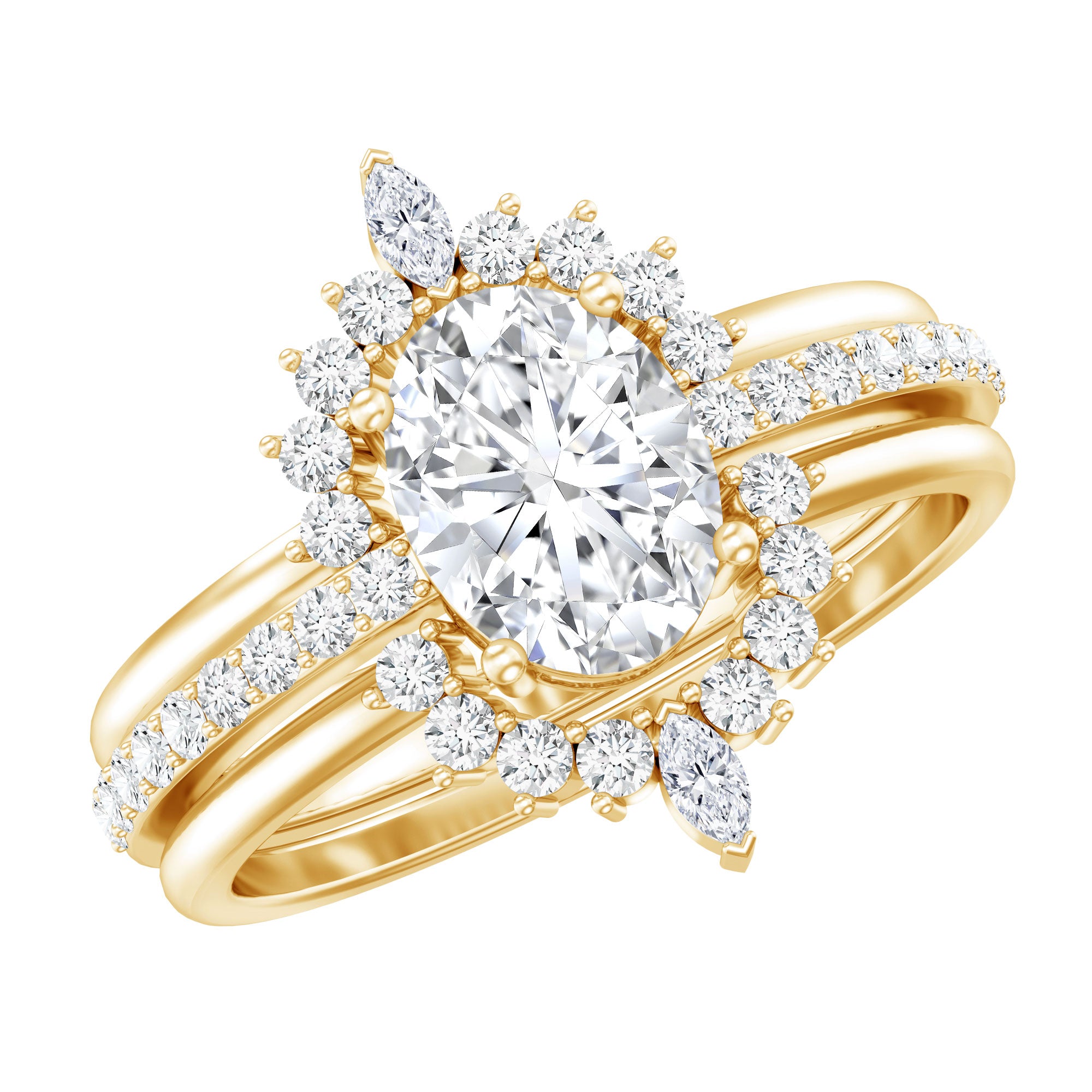 Certified Moissanite Oval Engagement Ring Set With Wedding Bands D-VS1 - Rosec Jewels