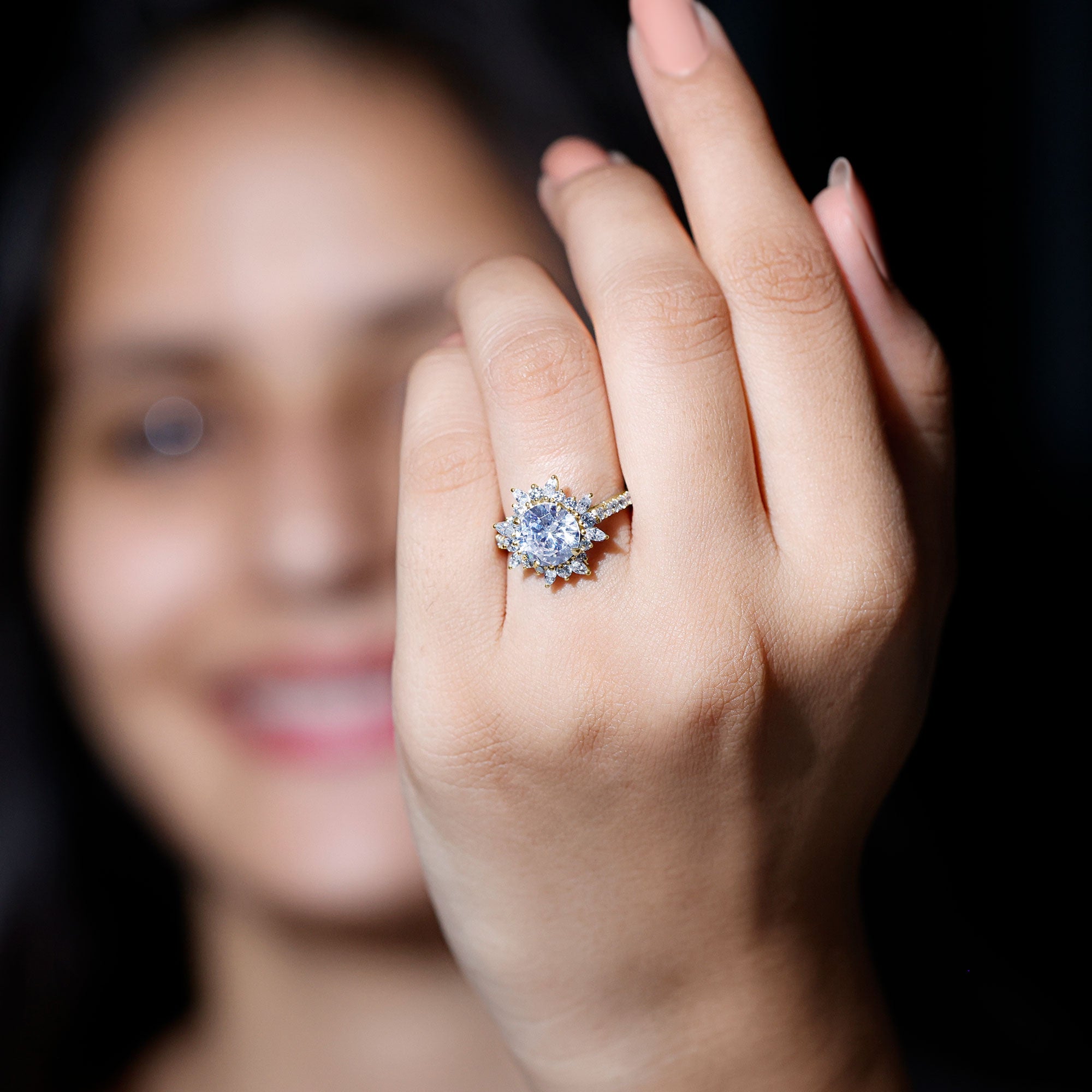 Certified Round Moissanite Halo Engagement Ring for Her D-VS1 - Rosec Jewels