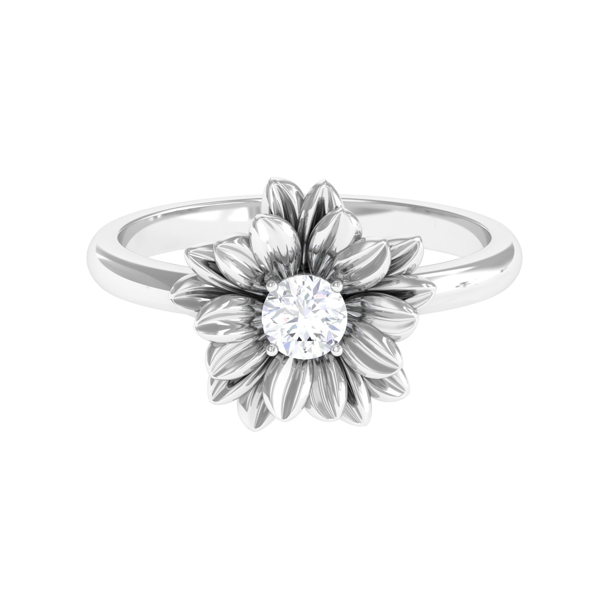 Round Shape Real Diamond Flower Engagement Ring
