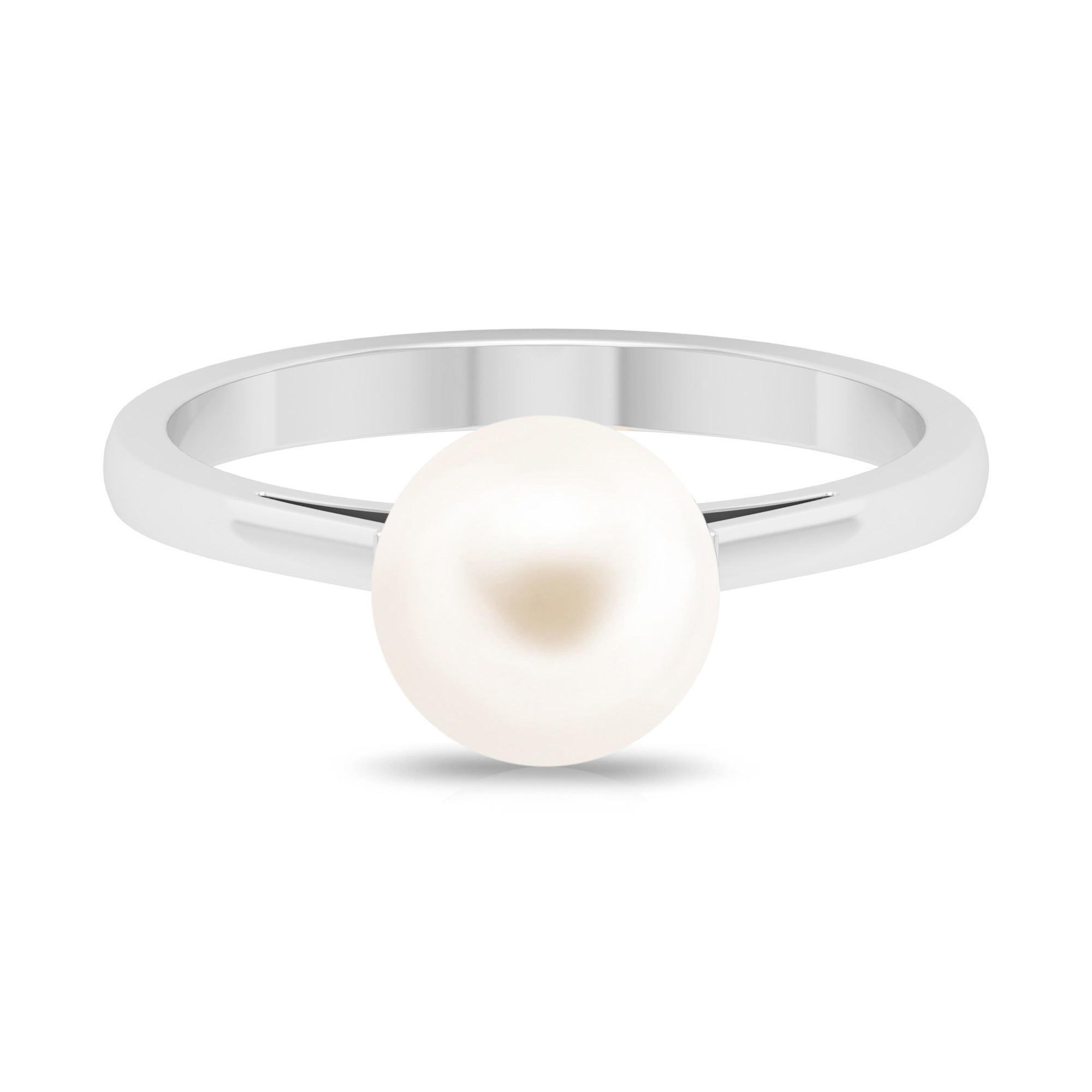 7.4 Carat Freshwater White Pearl Solitaire Engagement Ring AAA - Rosec Jewels
