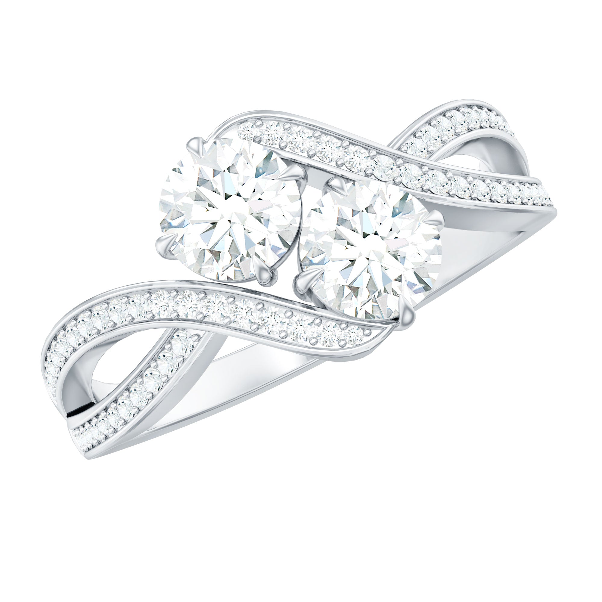 1.25 CT Moi et Toi Round Moissanite Bypass Two Stone Engagement Ring