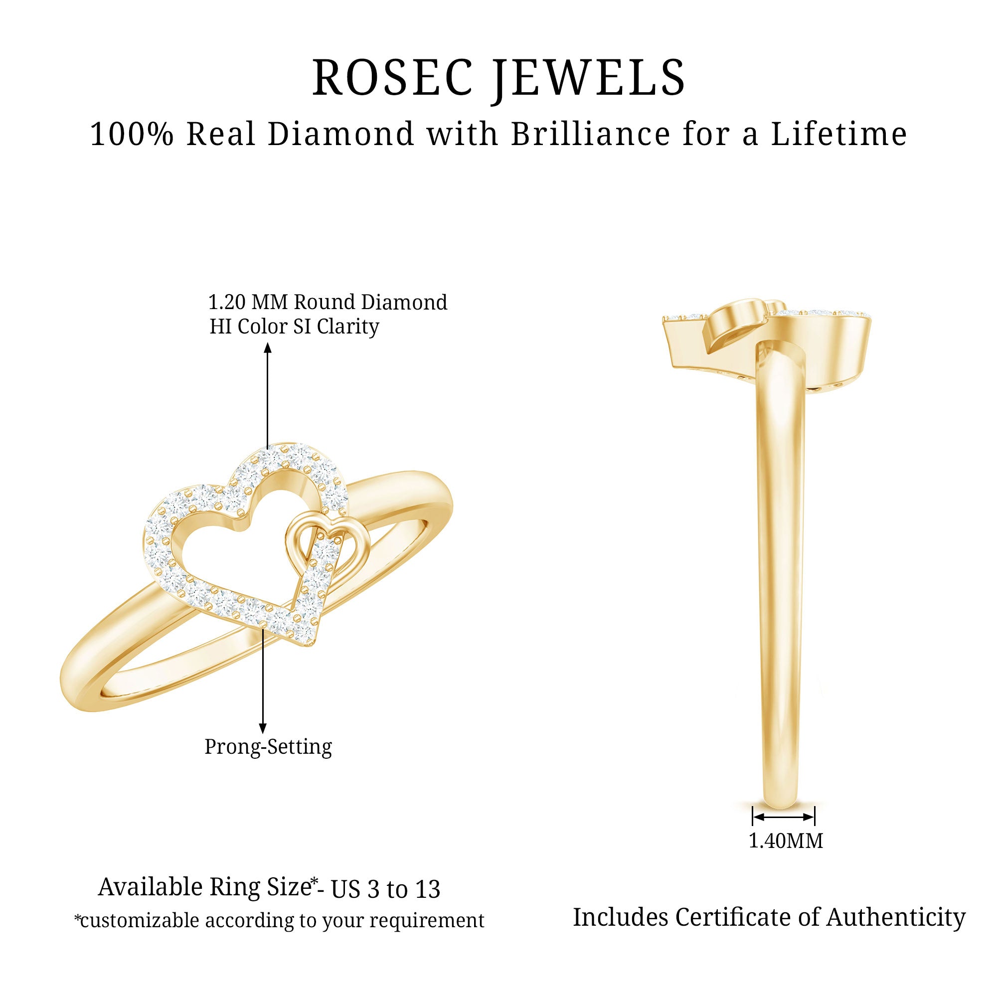 Certified Diamond Open Heart Promise Ring Natural - ( HI-SI ) - Rosec Jewels