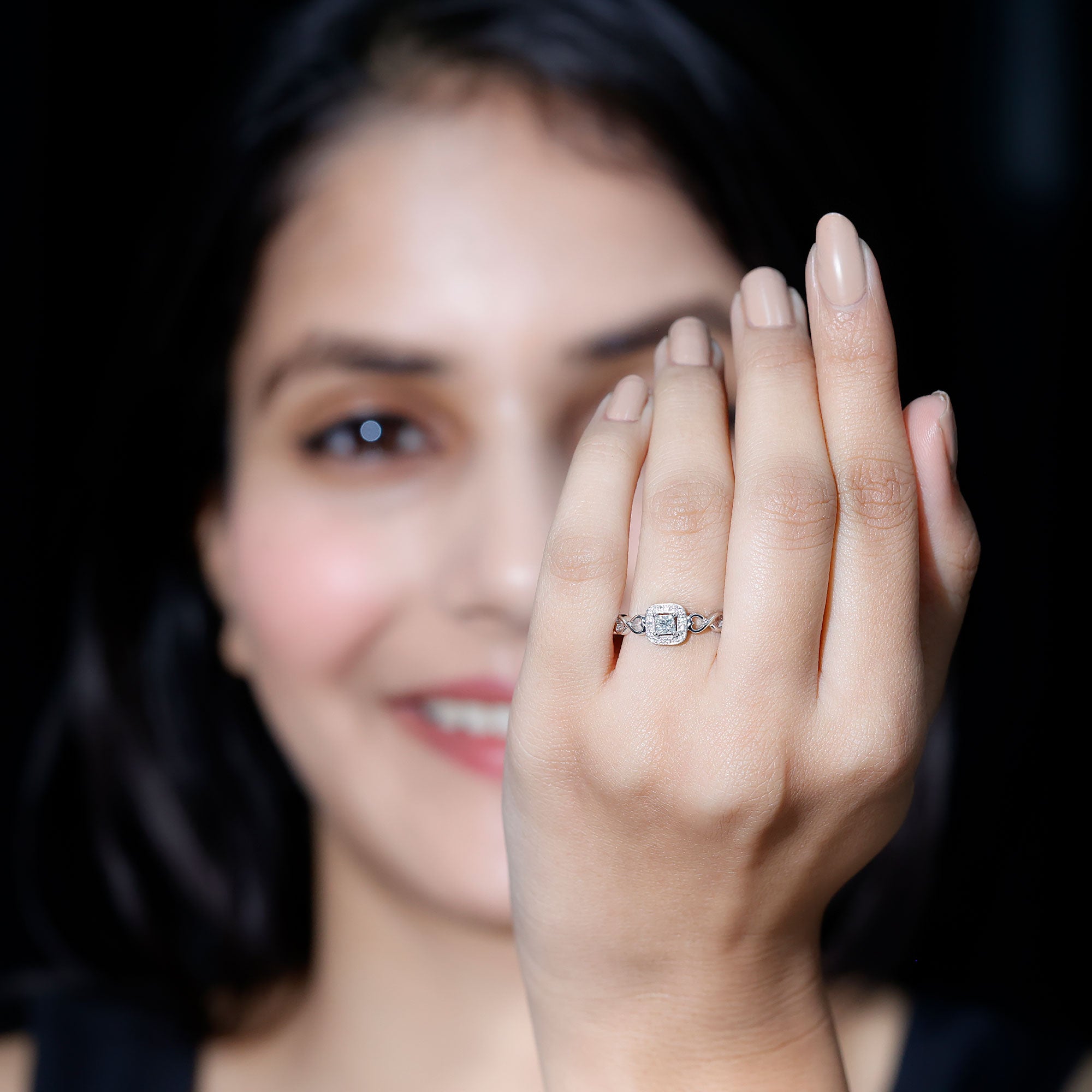 Rosec Jewels-Real Princess Cut Diamond Infinity Heart Engagement Ring