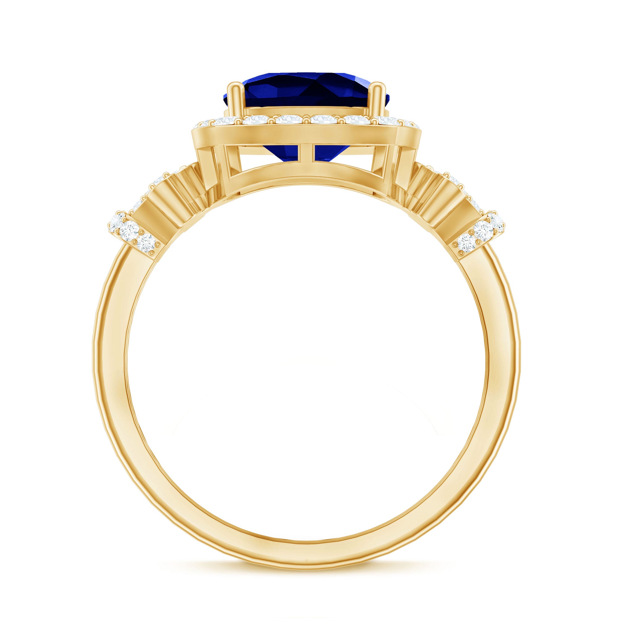 Rosec Jewels-3.5 CT Cushion Cut Created Blue Sapphire Engagement Ring with Diamond Accent