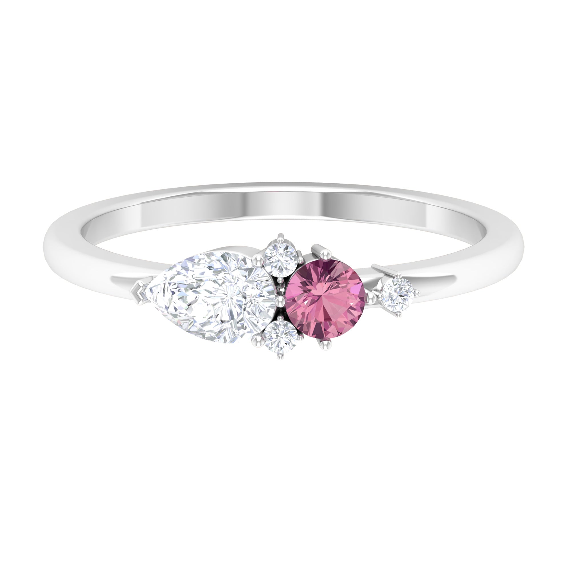 Pink Tourmaline and Moissanite Cluster Promise Ring AAA - Rosec Jewels