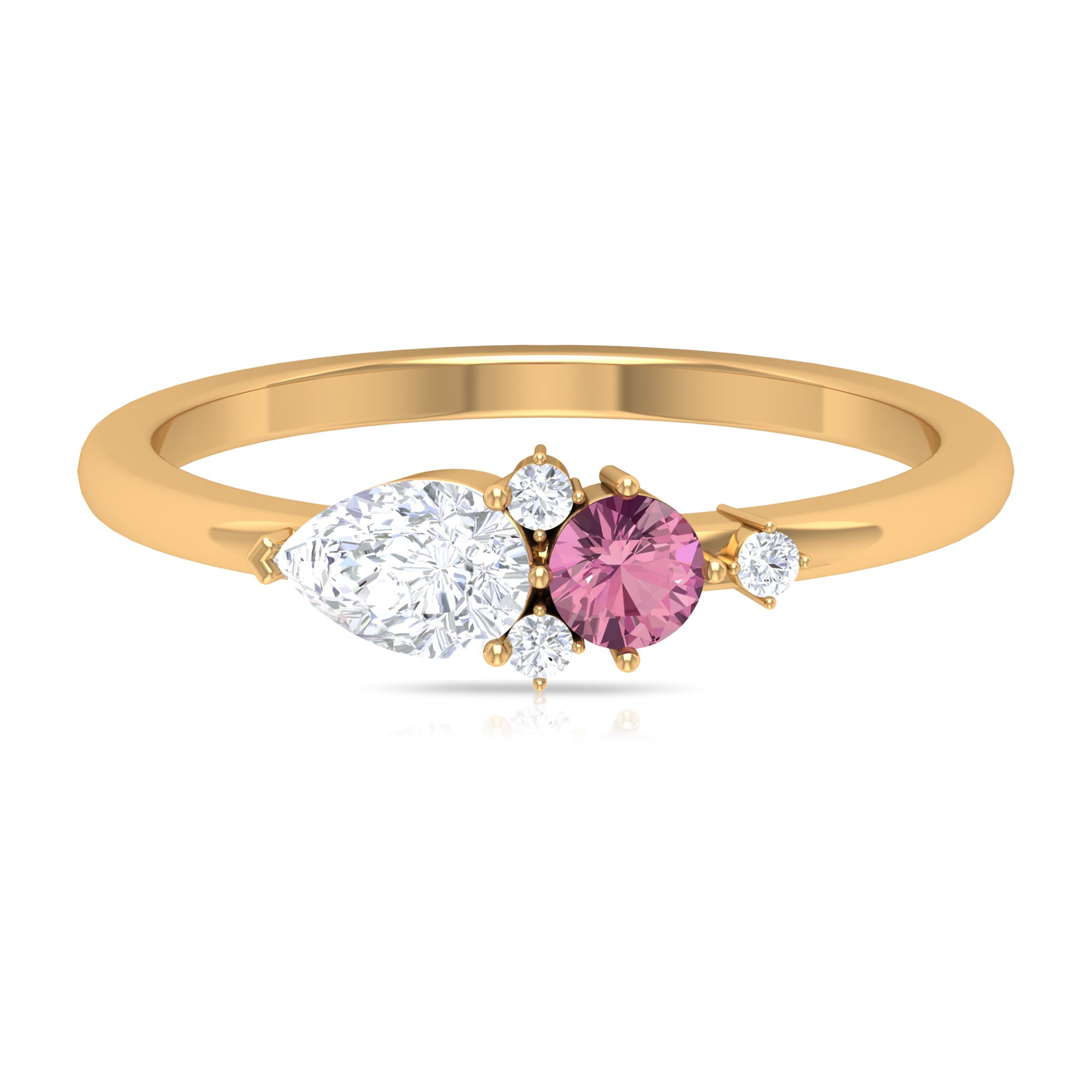 Pink Tourmaline and Moissanite Cluster Promise Ring AAA - Rosec Jewels