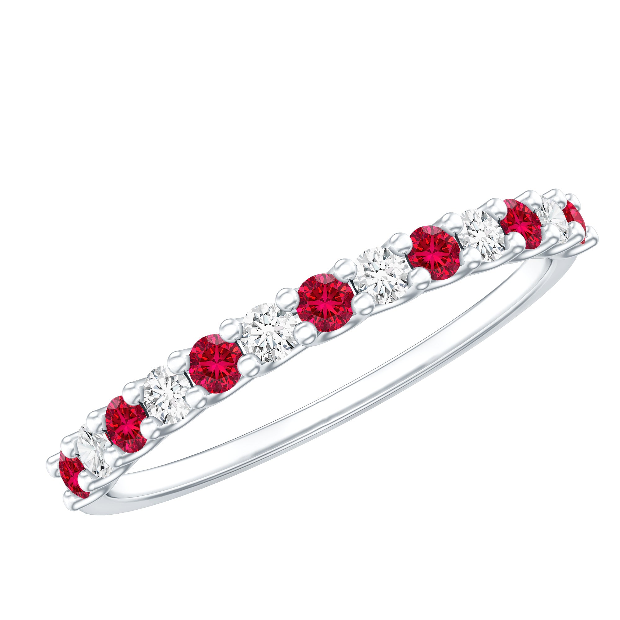 Lab Created Ruby and Diamond Stackable Band Ring AAAA - Rosec Jewels